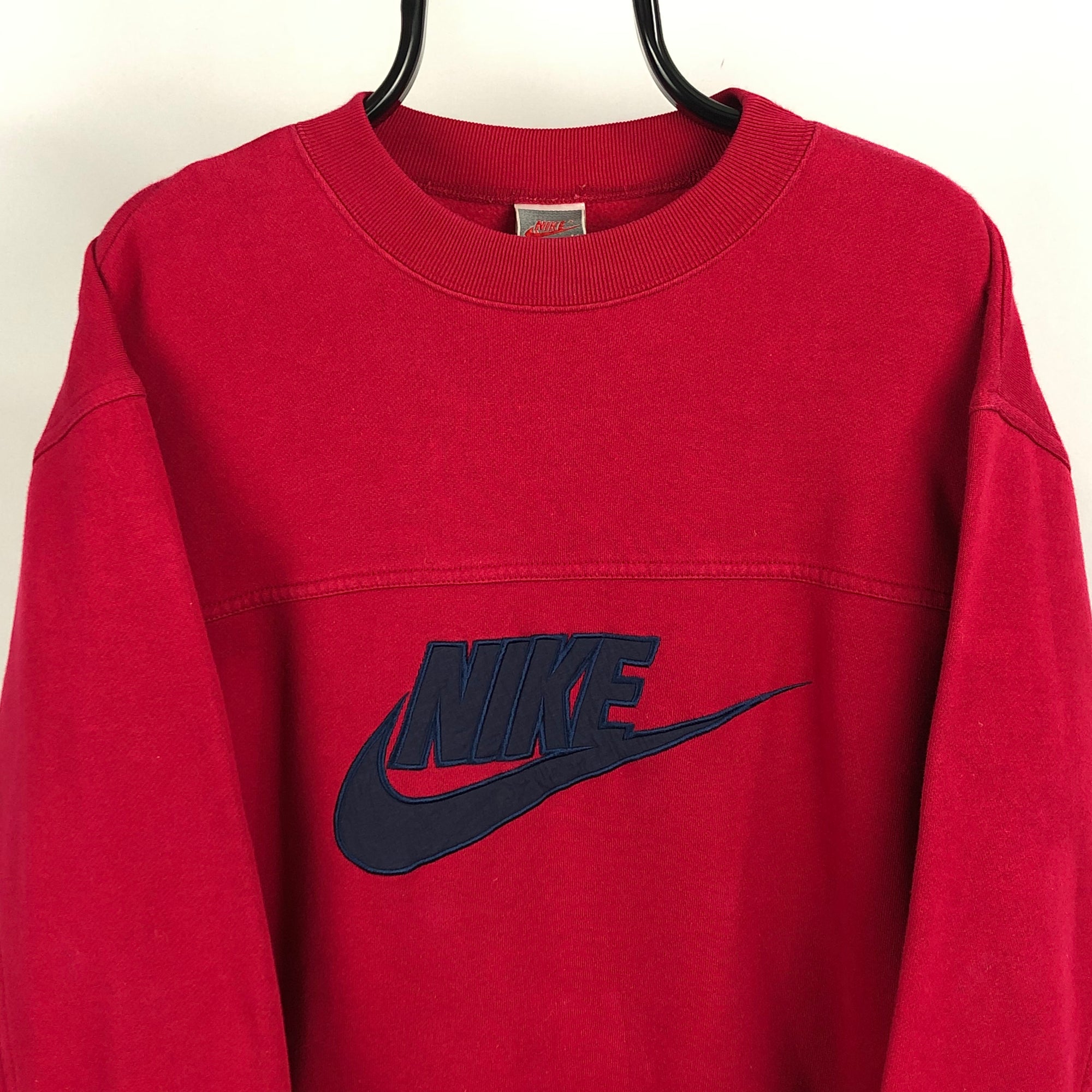 Vintage 90s Nike Spellout Sweatshirt in Deep Pink/Red + Navy - Men's Medium/Women's Large