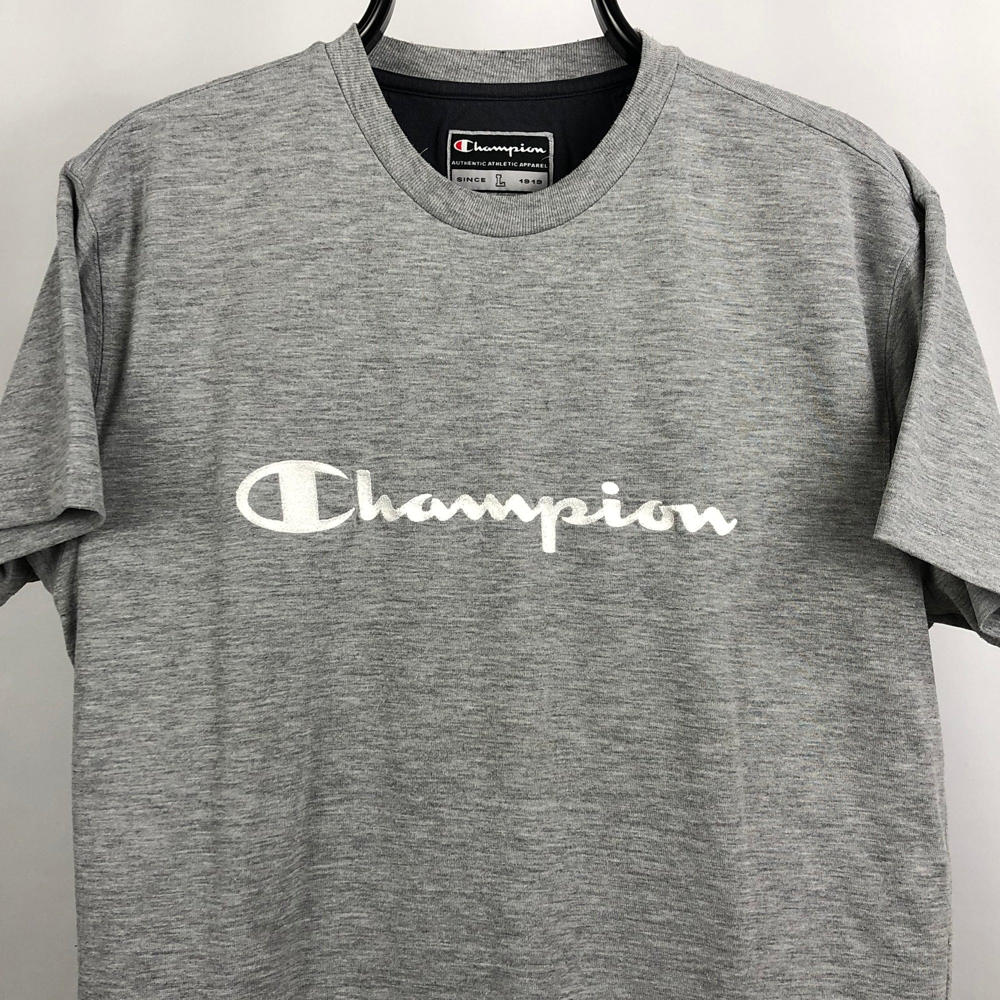 Vintage Champion Embroidered Spellout Tee - Men's Medium/Women's Large