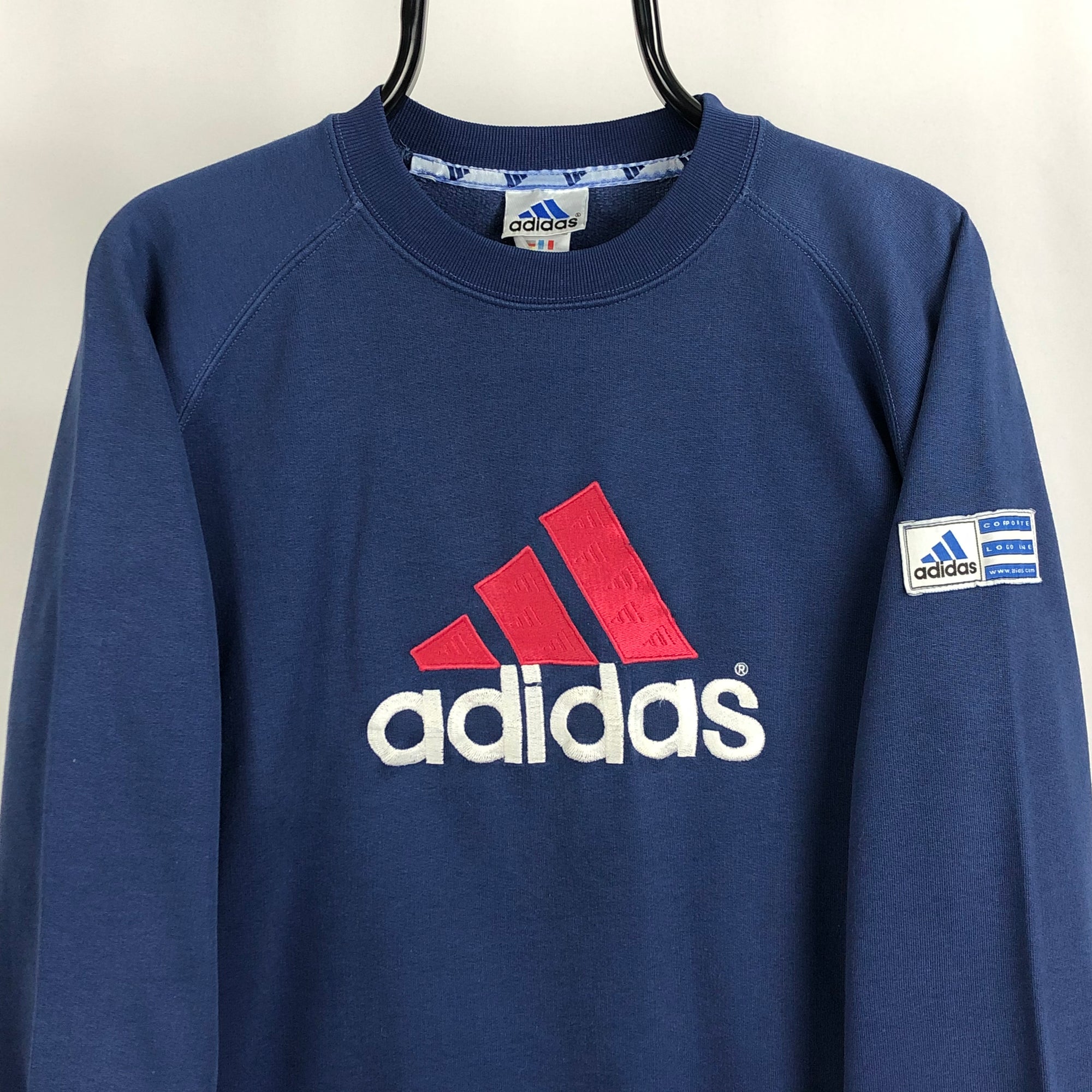 Vintage 90s Adidas Spellout Sweatshirt in Navy/Red - Men's Small/Women's Medium