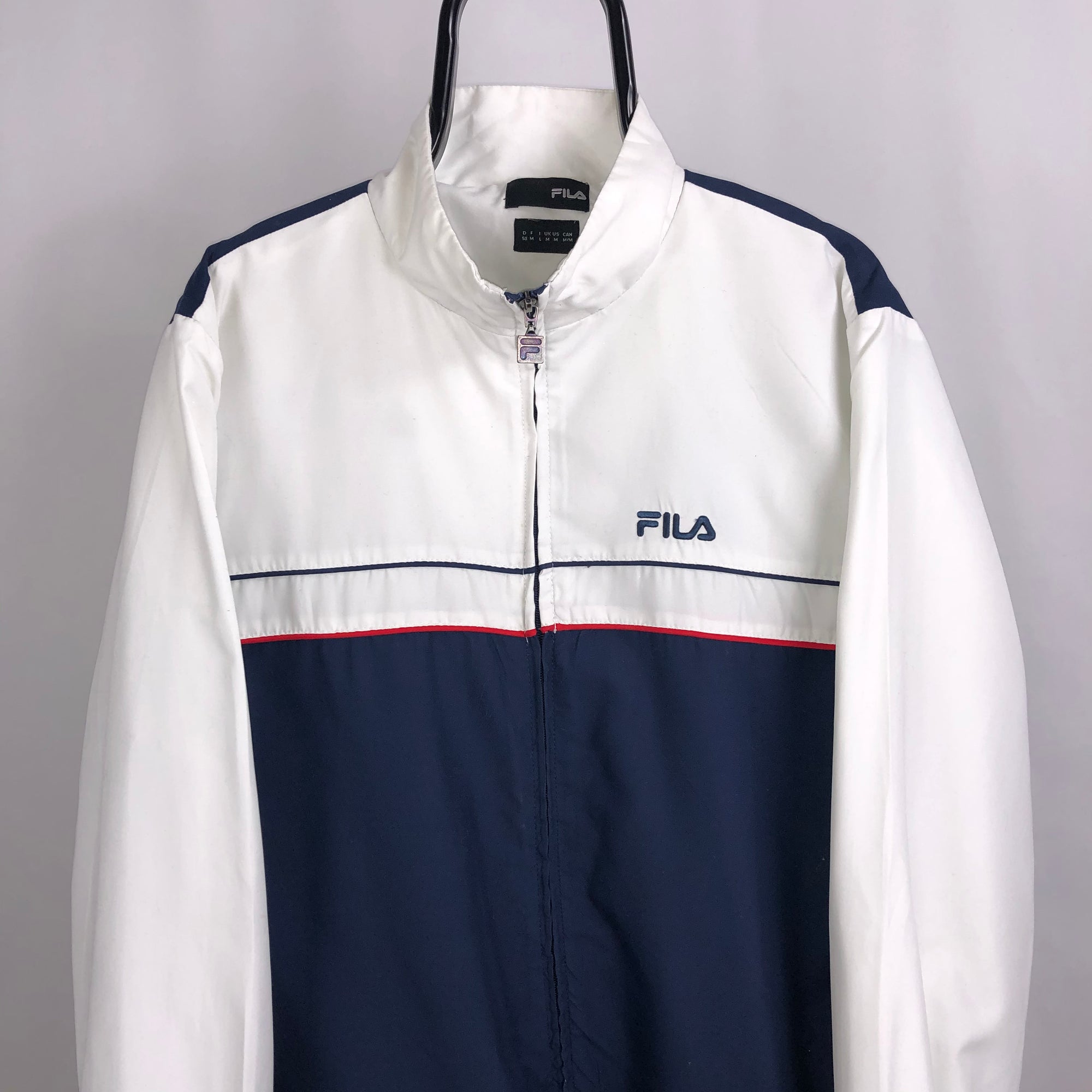 Vintage Fila Track Jacket in White/Navy - Men's Medium/Women's Large