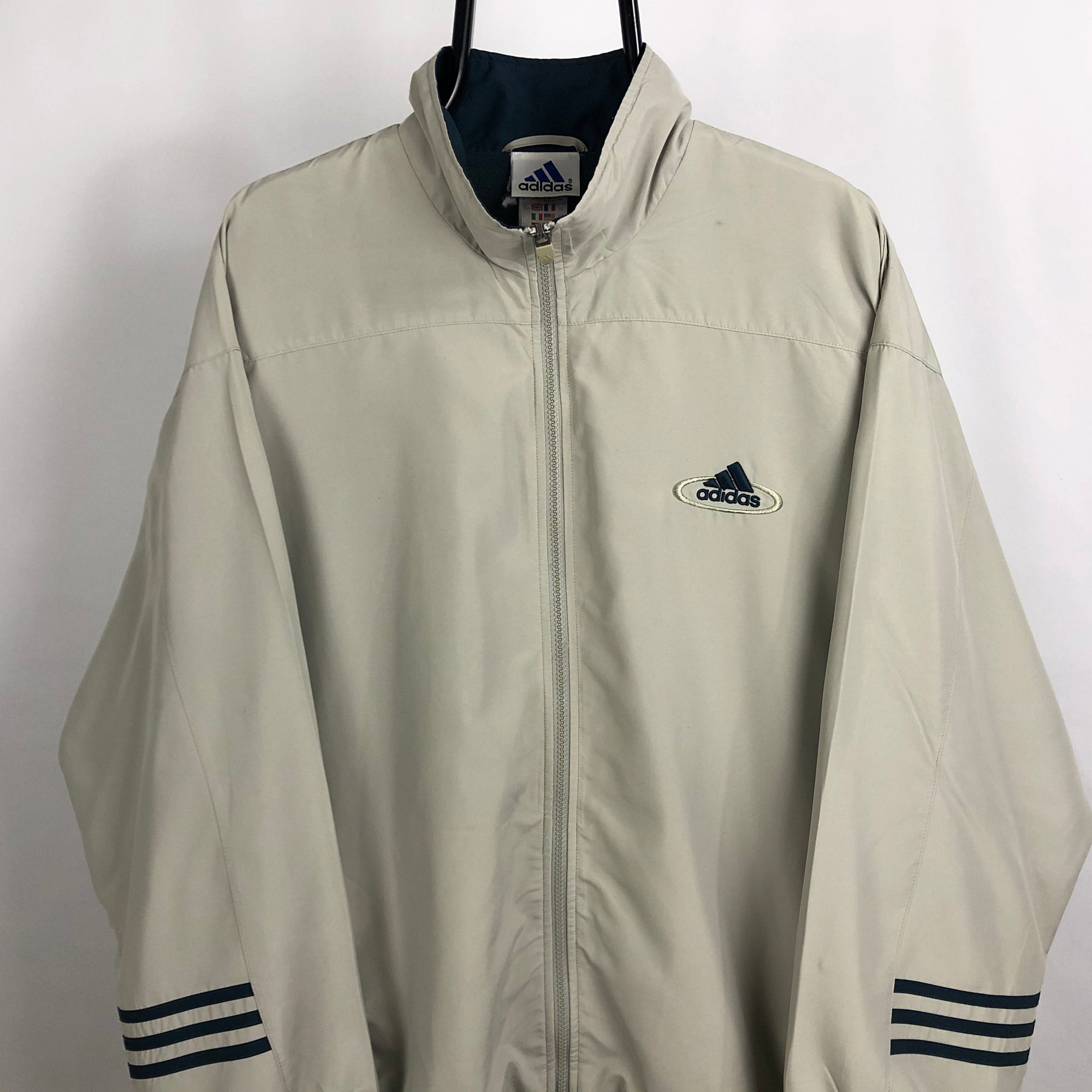 Vintage 90s Adidas Track Jacket in Beige/Sage Green - Men's Large/Women's XL