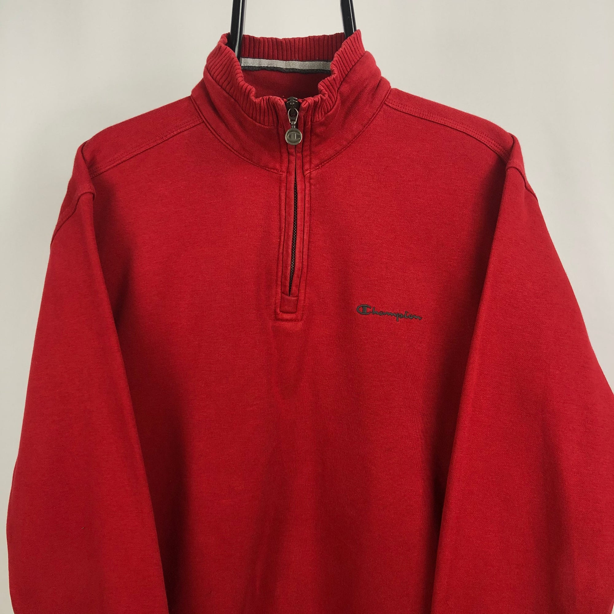 Vintage Champion 1/4 Zip Sweatshirt in Red - Men's Large/Women's XL