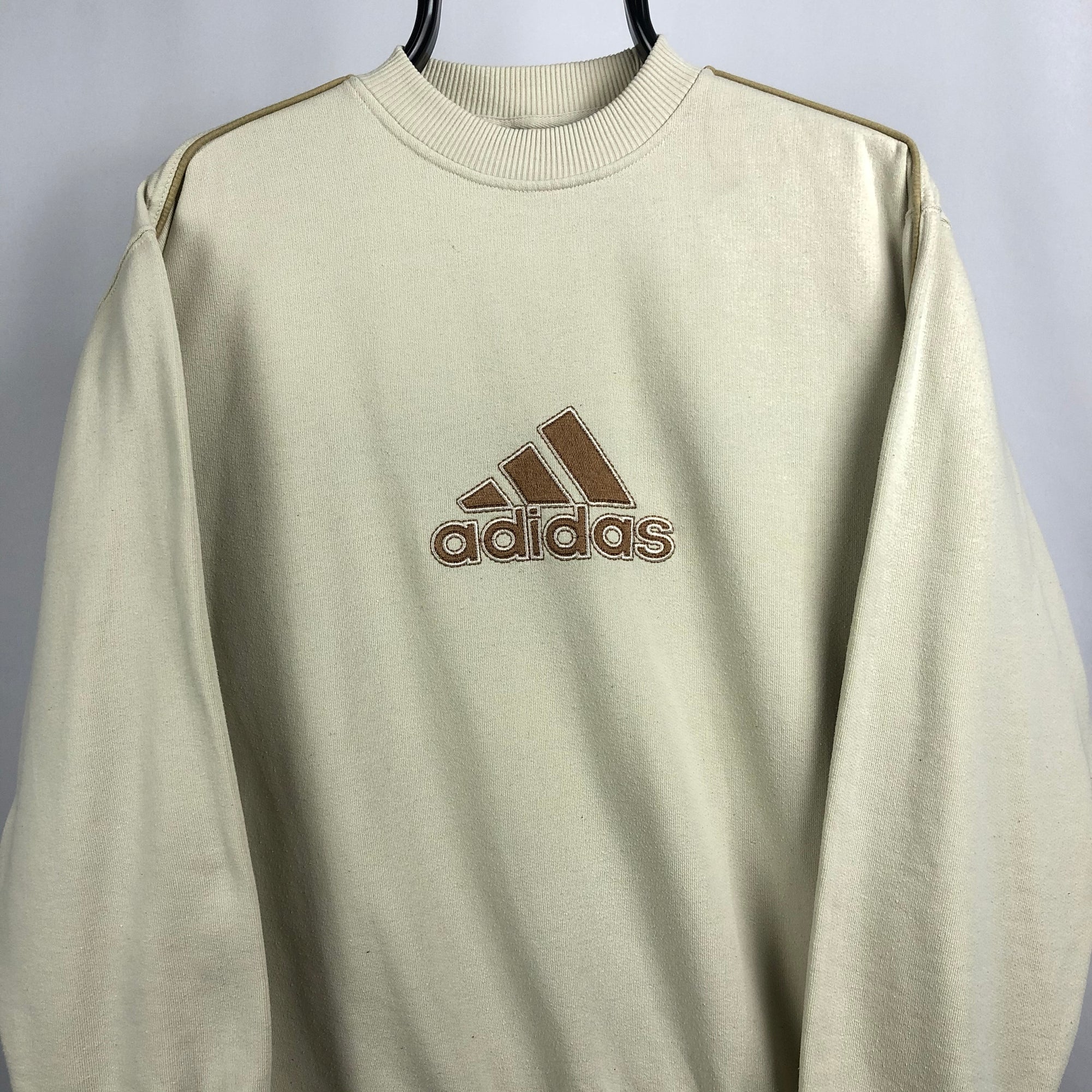 Vintage Adidas Spellout Sweatshirt in Beige - Men's Small/Women's Medium