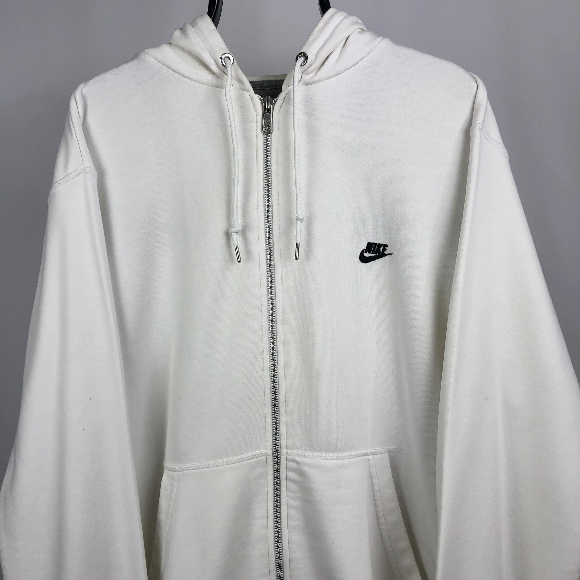 Nike Embroidered Small Logo Zip Hoodie in White - Men's Large/Women's XL