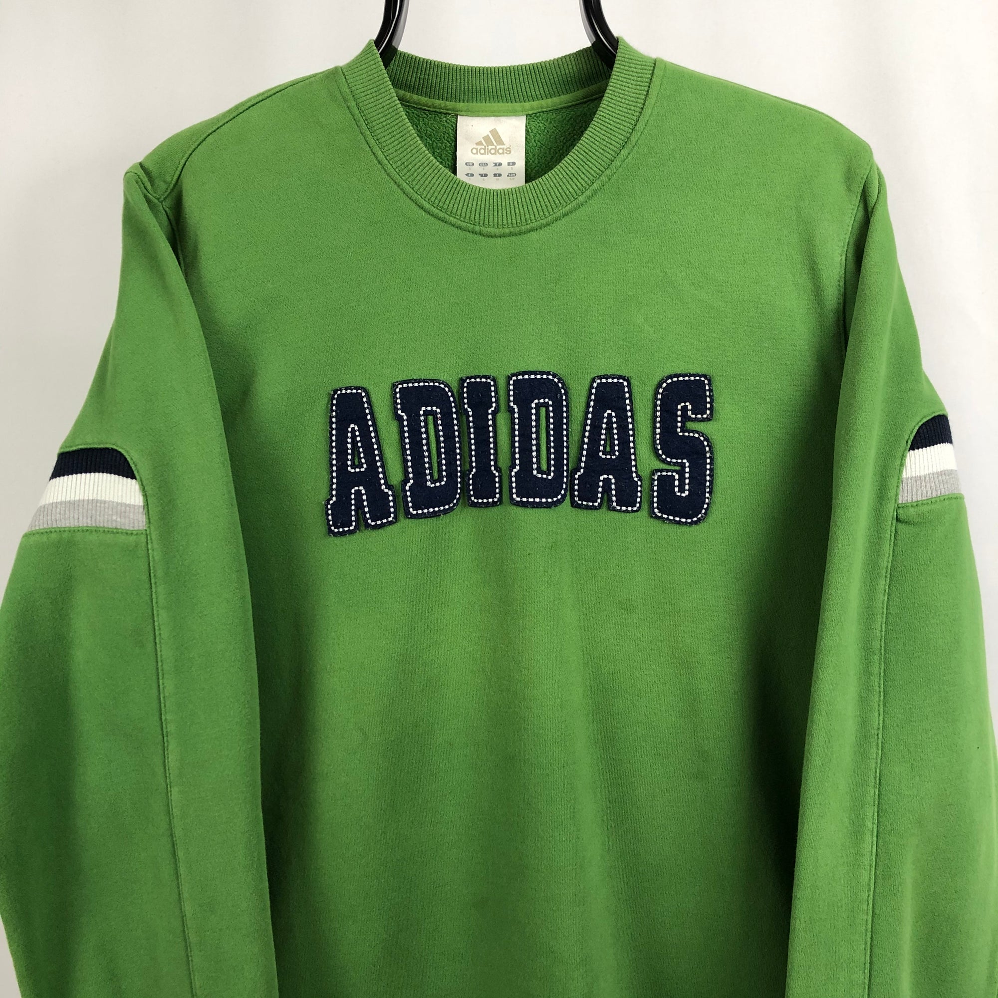 Vintage Adidas Spellout Sweatshirt in Green/Navy - Men's Small/Women's Medium