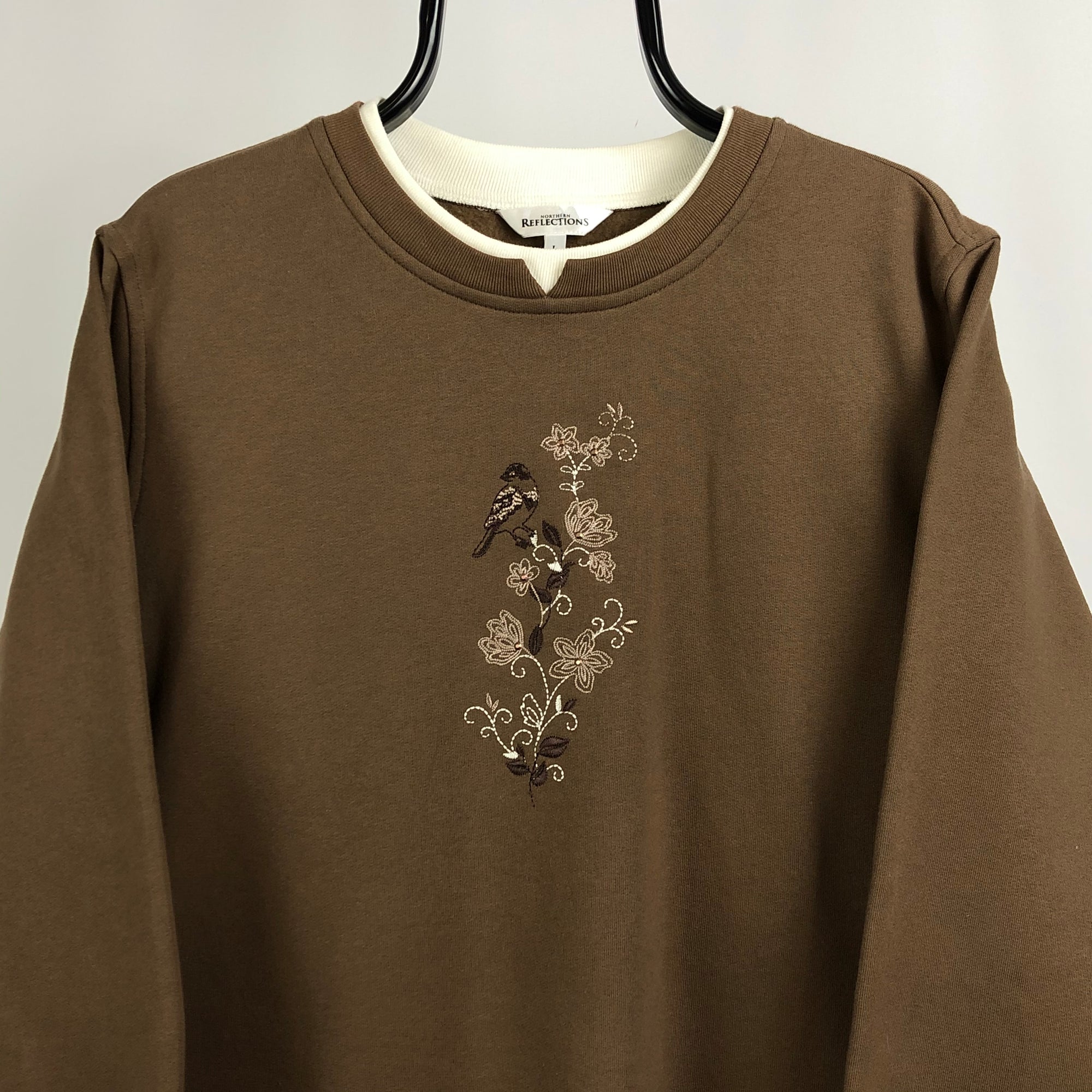 Vintage Bird Embroidery Sweatshirt in Brown - Men's Medium/Women's Large