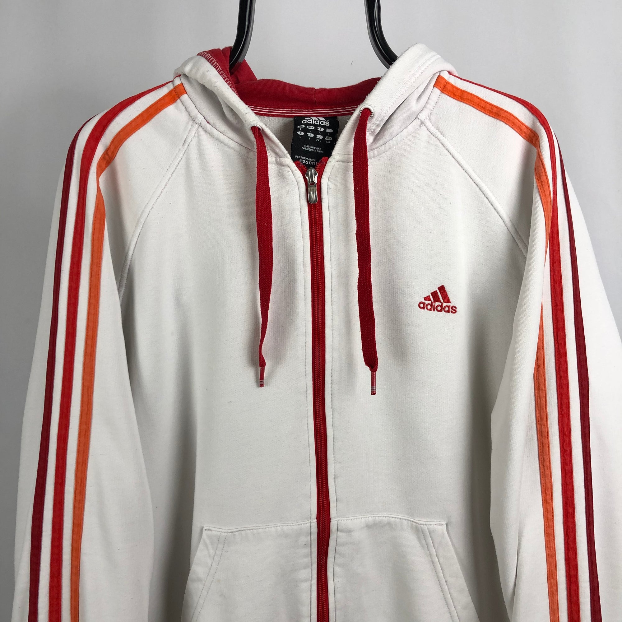 Adidas Zip Hoodie in White/Red - Men's Large/Women's XL