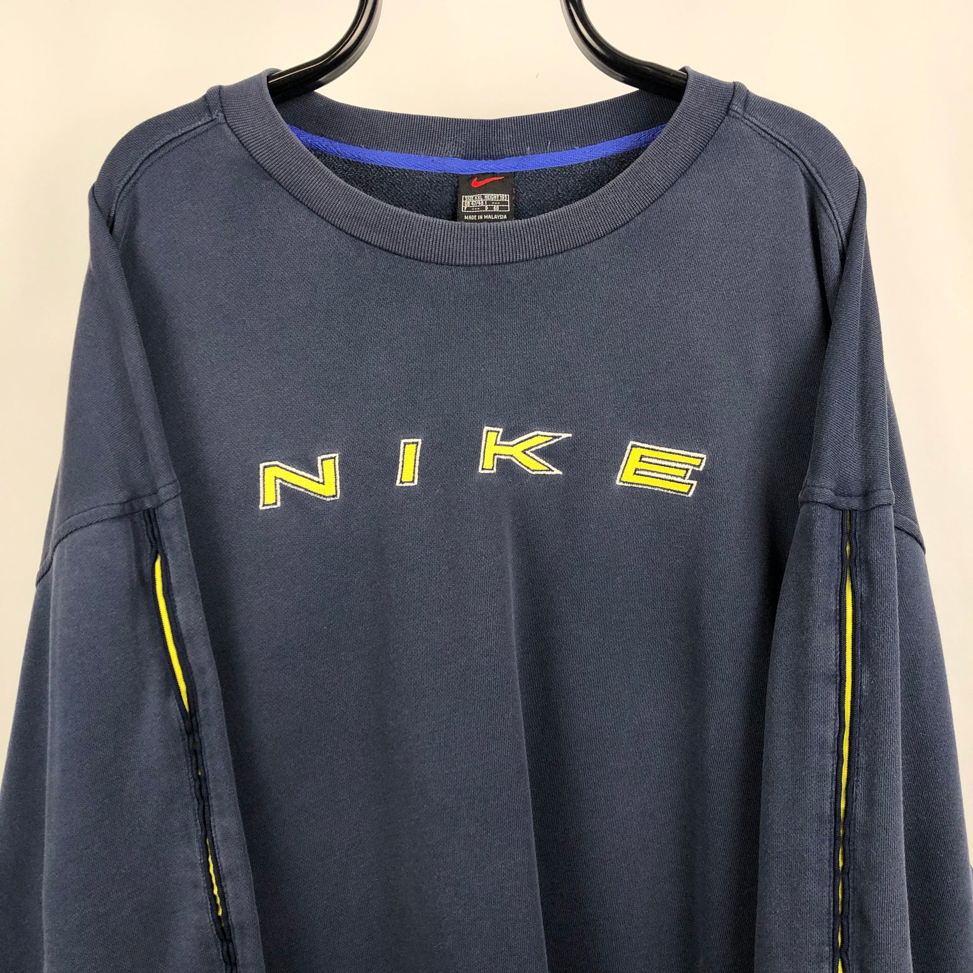 Vintage 90s Nike Spellout Sweatshirt in Navy/Yellow - Men's XXL/Women's XXXL
