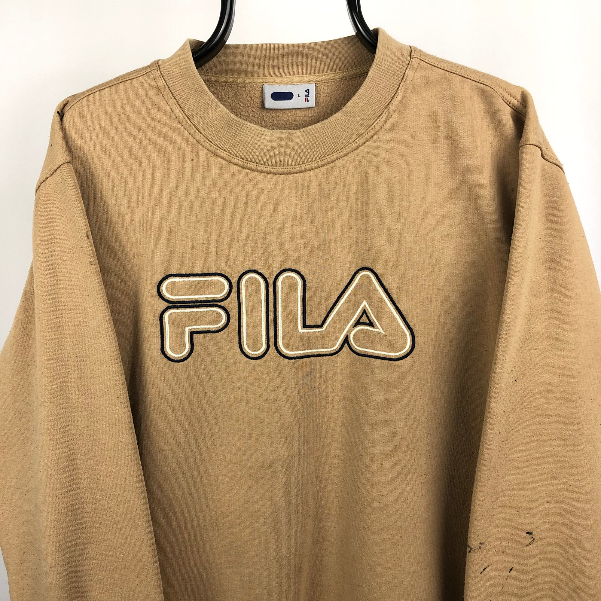 Vintage Fila Spellout Sweatshirt in Beige - Men's Medium/Women's Large