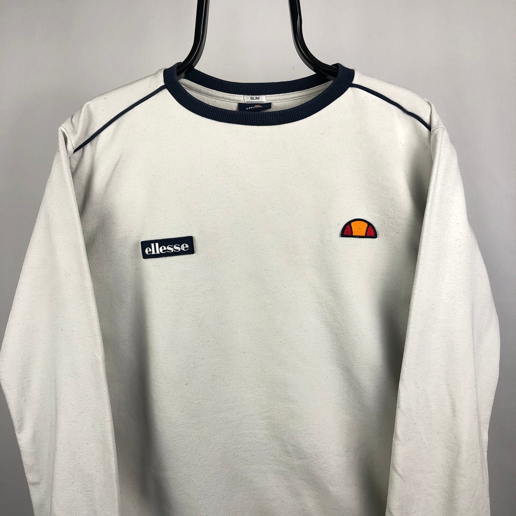 Ellesse Embroidered Small Logo Sweatshirt in White - Men's Medium/Women's Large