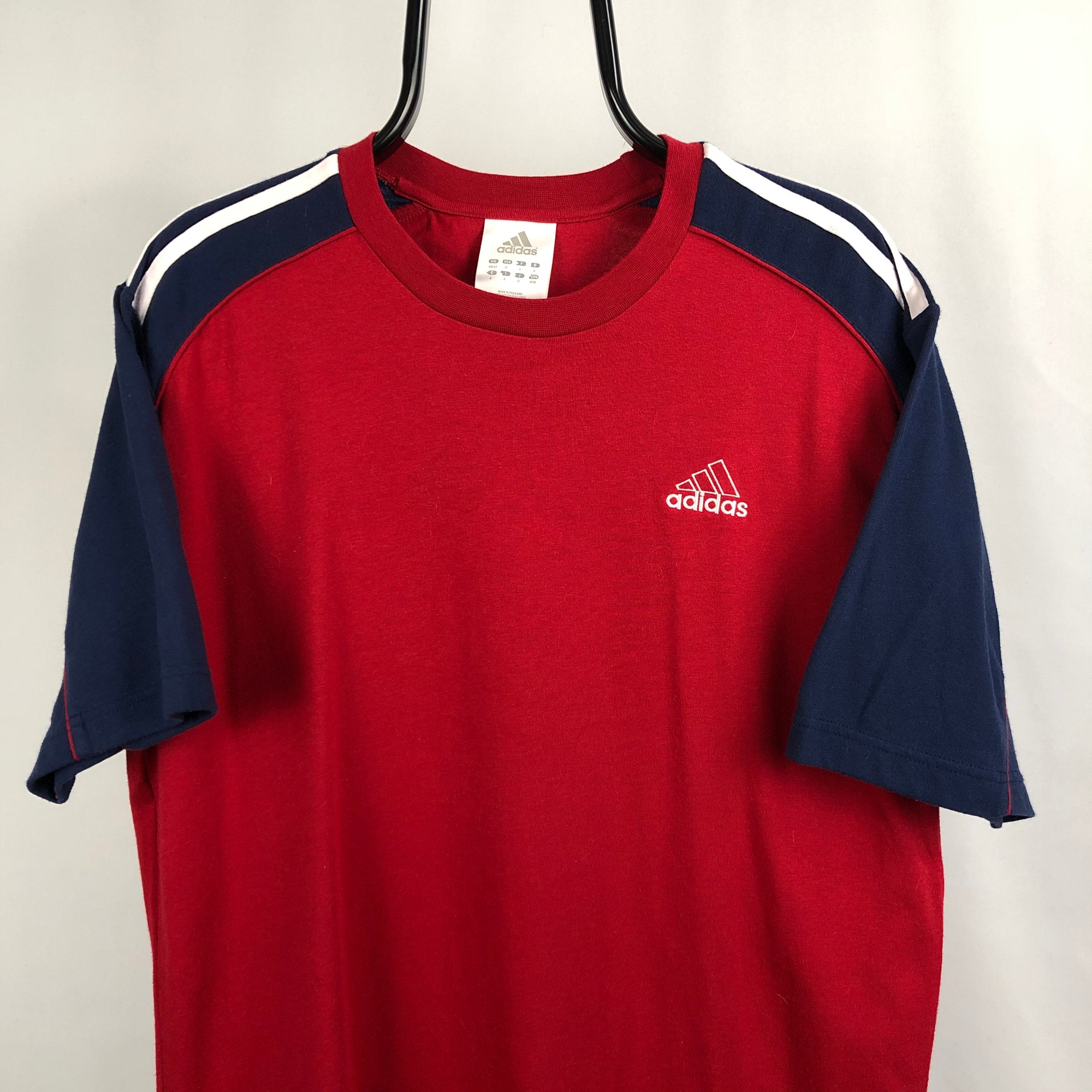 Vintage Adidas Embroidered Small Logo Tee in Red/Navy - Men's Large/Women's XL
