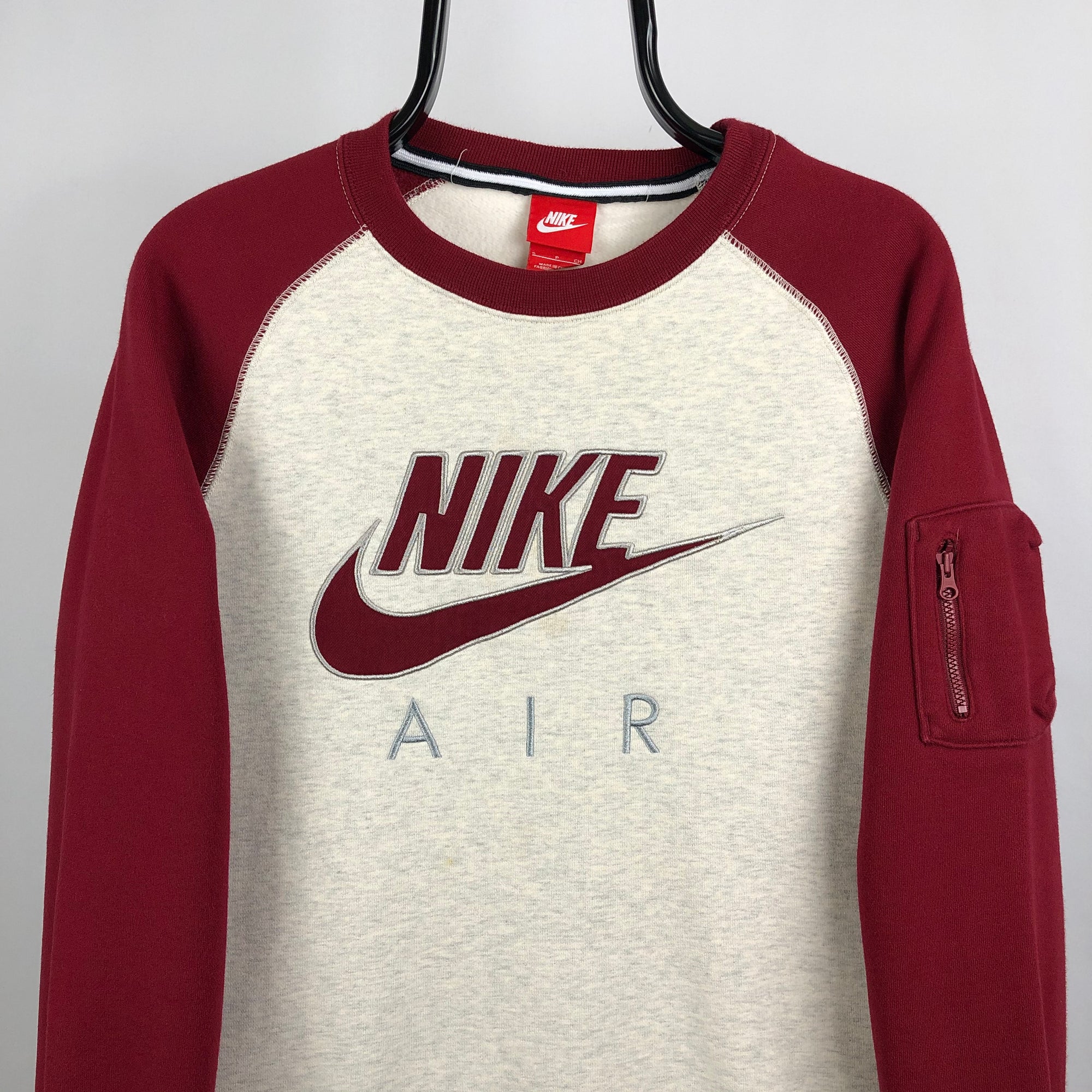 Nike Air Spellout Sweatshirt in Grey/Burgundy - Men's Small/Women's Medium