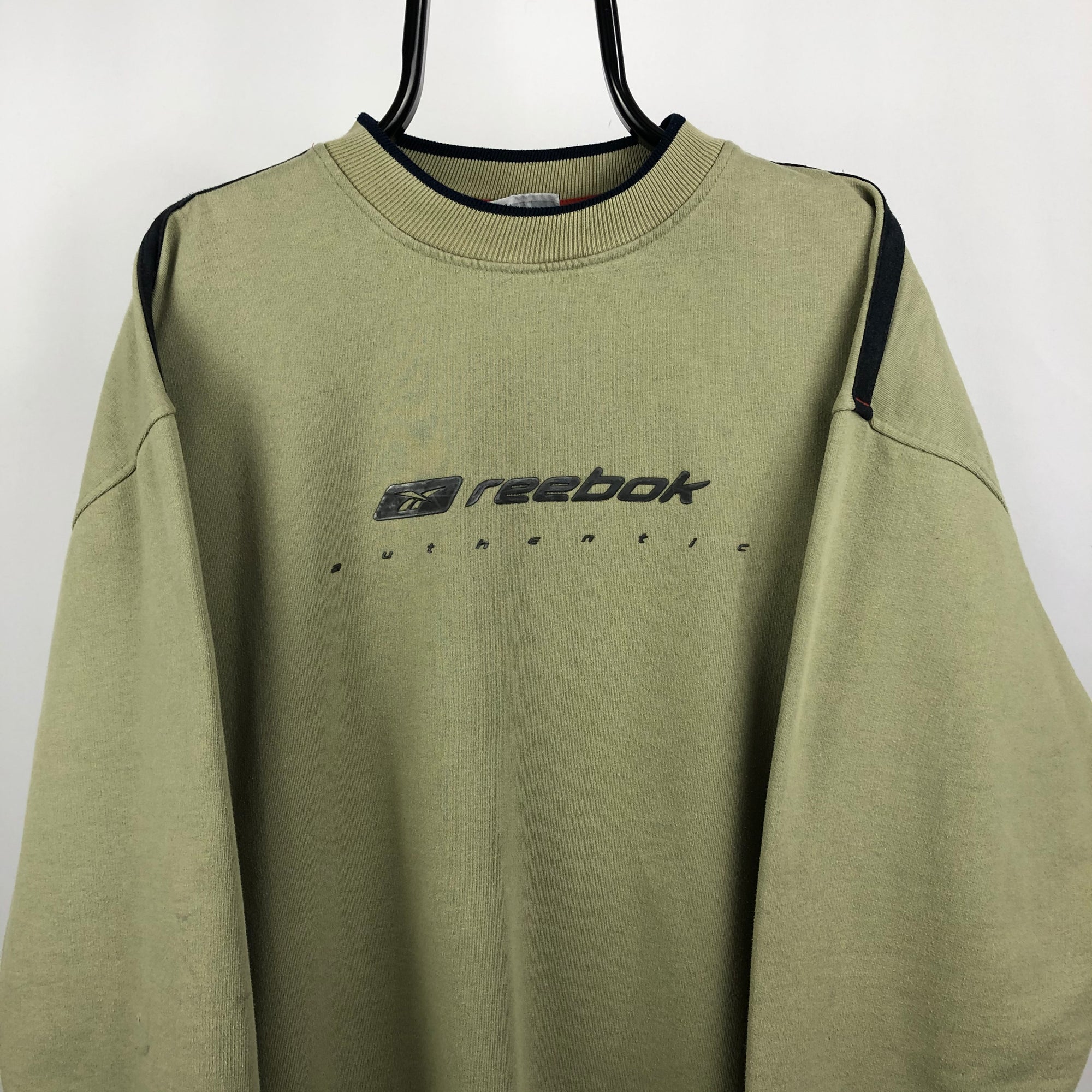 Vintage 90s Reebok Spellout Sweatshirt in Beige - Men's XL/Women's XXL