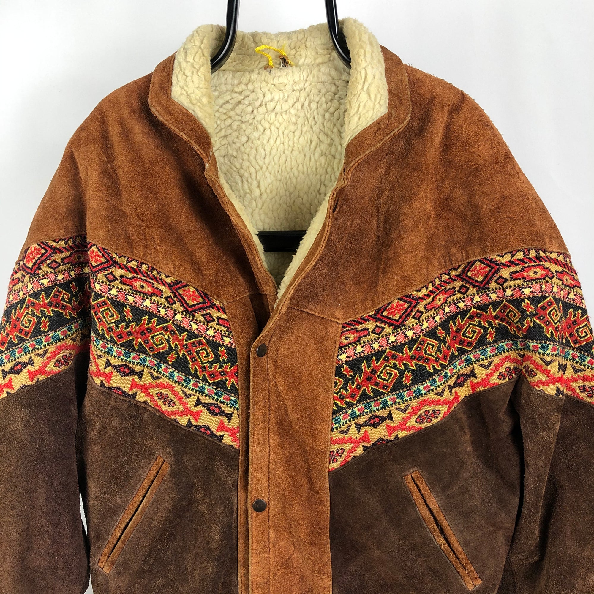 Vintage Aztec Suede Sherpa Lined Jacket - Men's Large/Women's XL