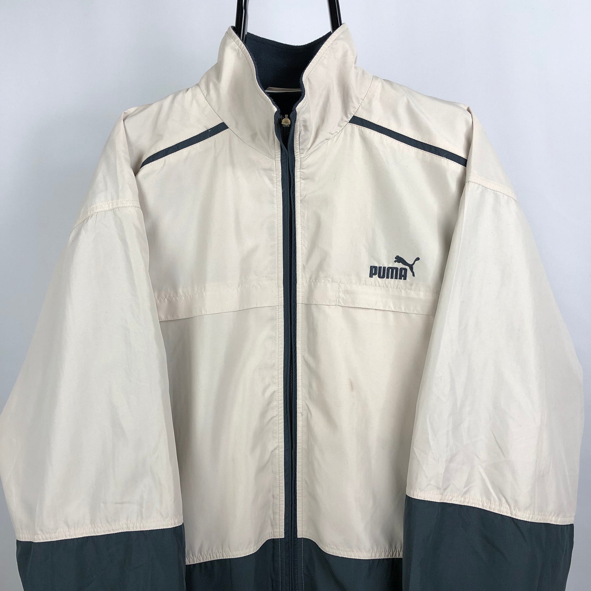 Vintage Puma Track Jacket in Beige + Dark Grey - Men's Large/Women's XL