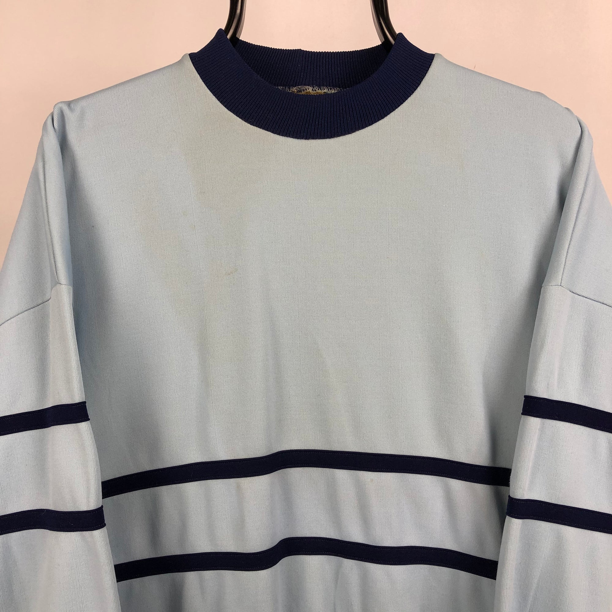 Vintage 80s Sweatshirt in Baby Blue/Navy - Men's Medium/Women's Large
