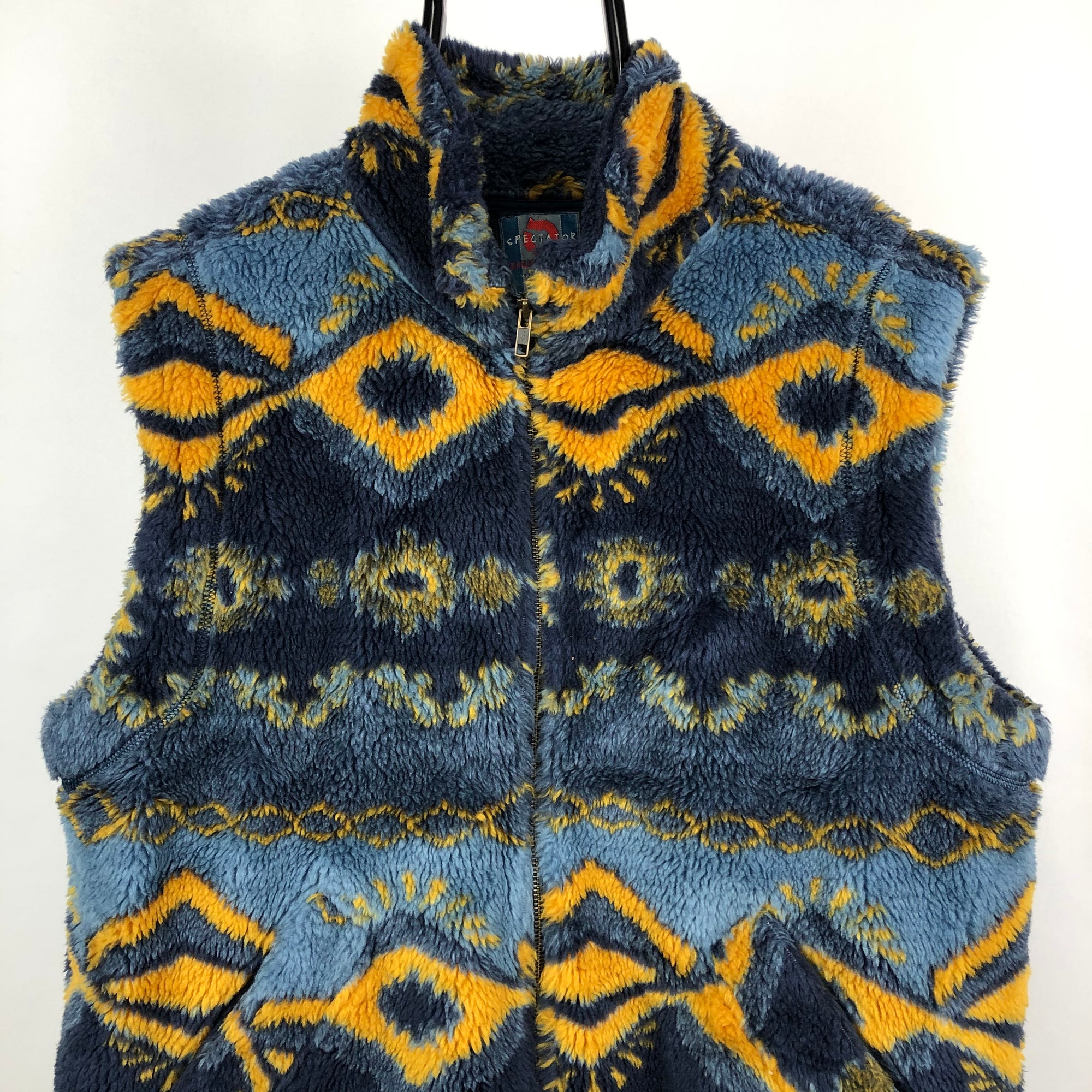 Vintage Sherpa Fleece Best in Blue/Yellow - Men's Large/Women's XL