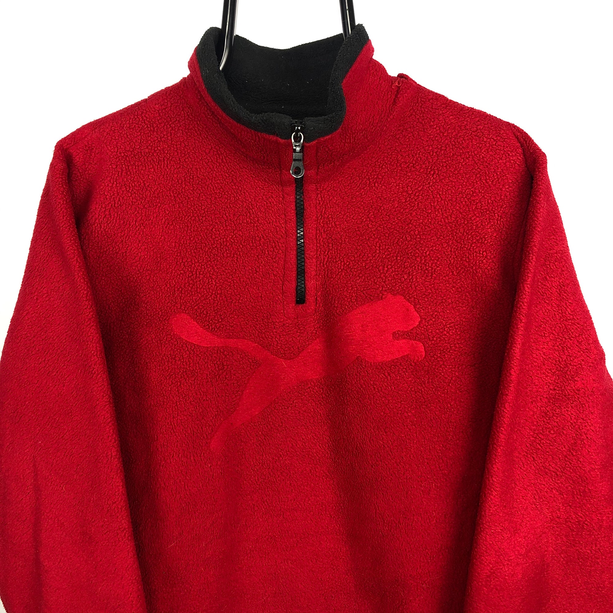 Vintage Puma Embossed Logo Fleece in Red/Black - Men's Medium/Women's Large