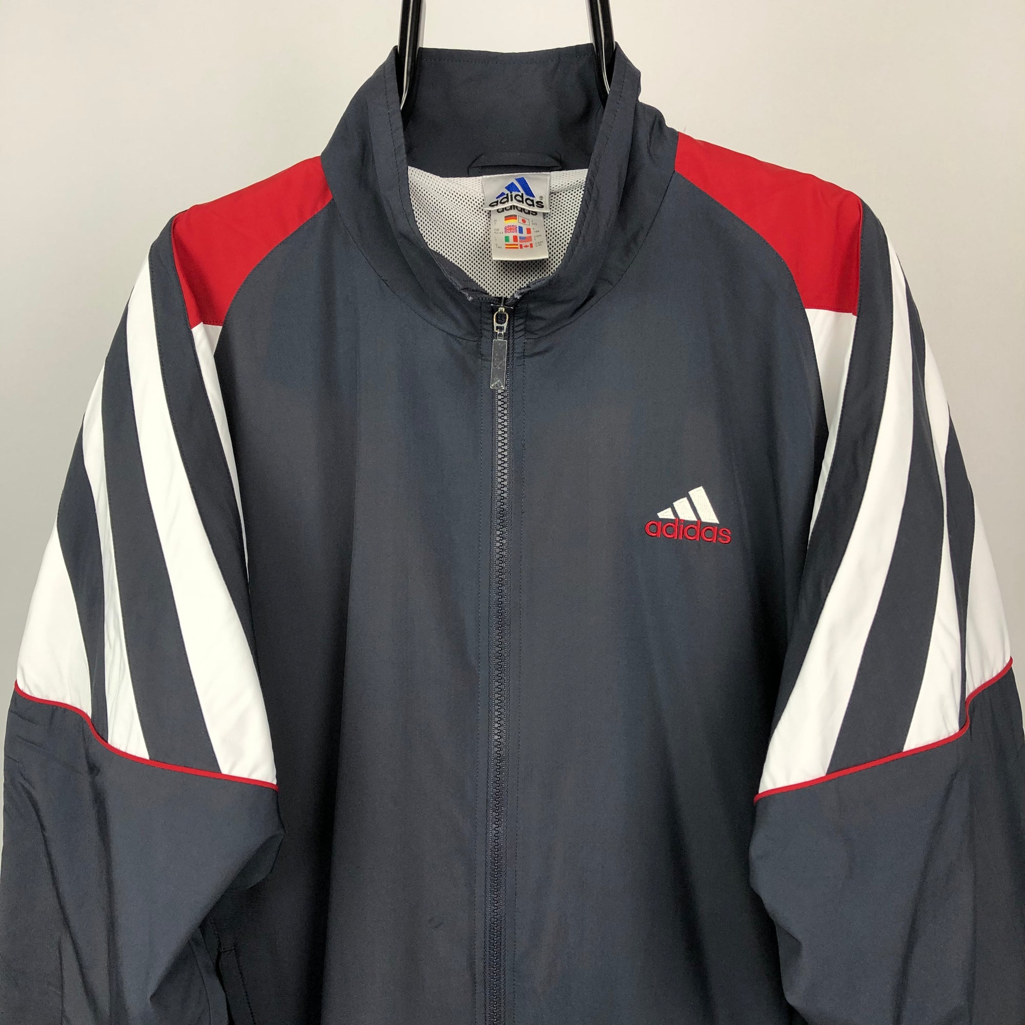 Vintage 90s Adidas Track Jacket in Charcoal/Red/White - Men's Large/Women's XL