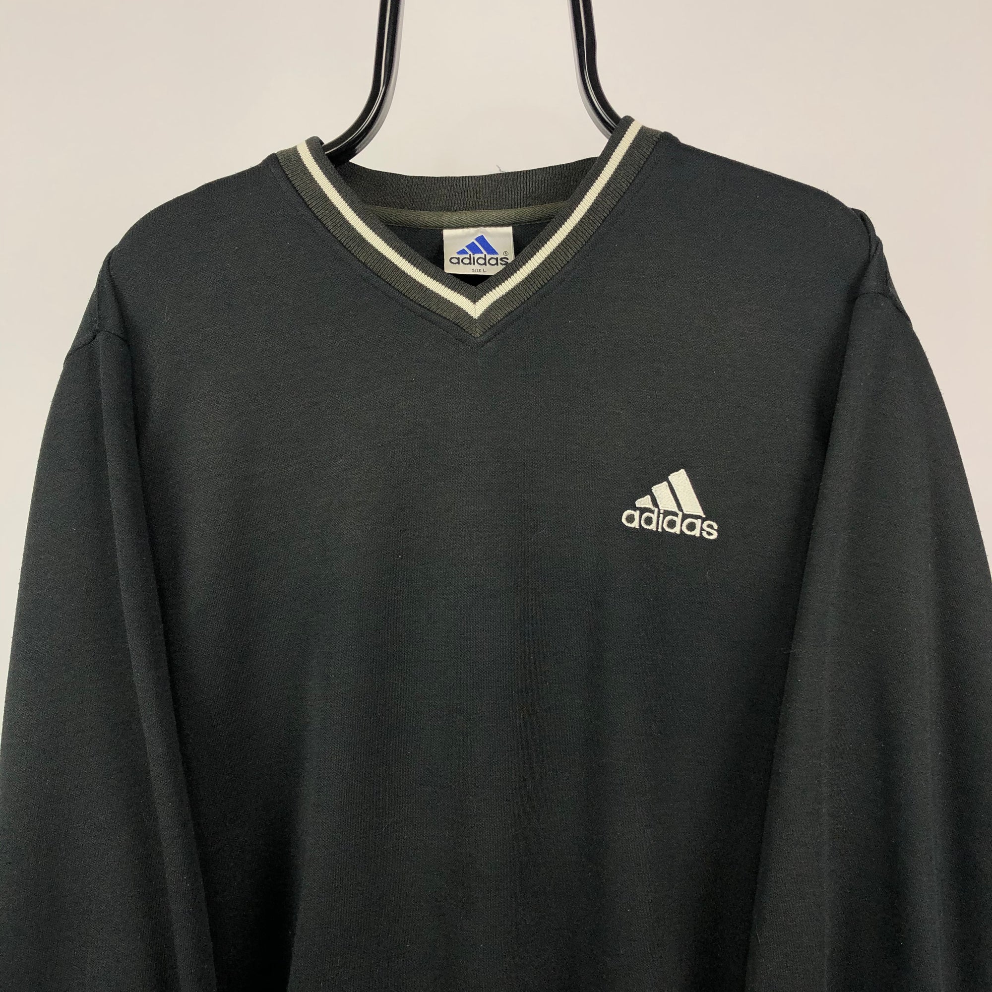 Vintage 90s Adidas Embroidered Small Logo Sweatshirt in Black - Men's Medium/Women's Large