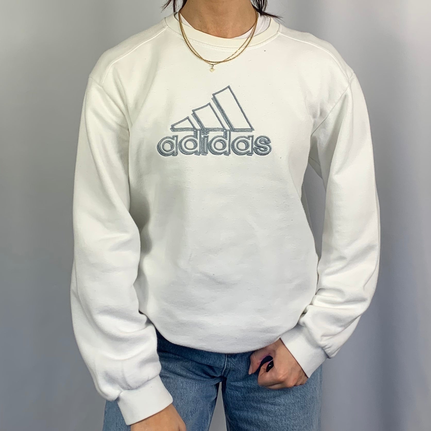 VINTAGE ADIDAS SWEATSHIRT WITH EMBROIDERED LOGO - Women's Large/Men's Small