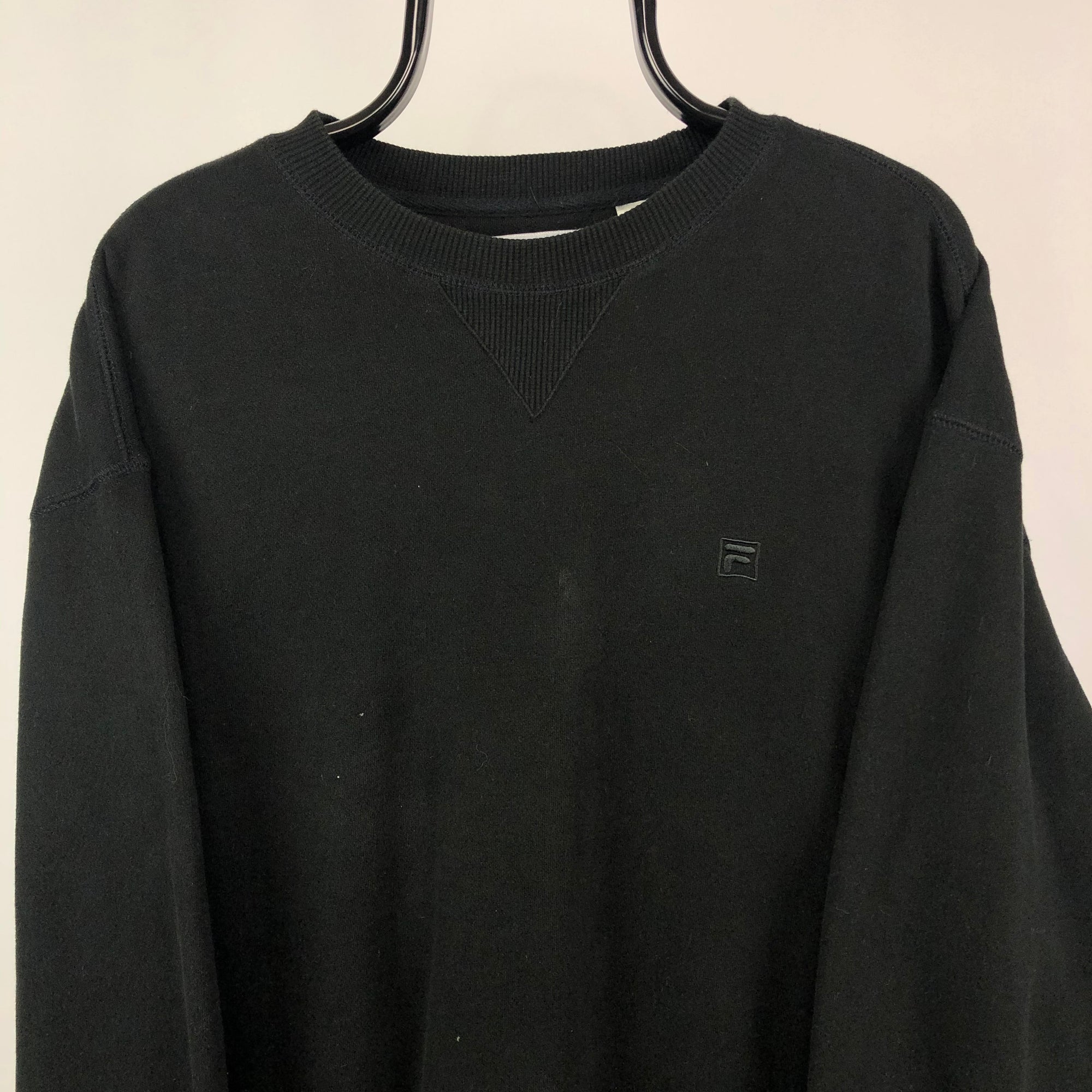 Vintage Fila Embroidered Small Logo Sweatshirt in Black - Men's XL/Women's XXL