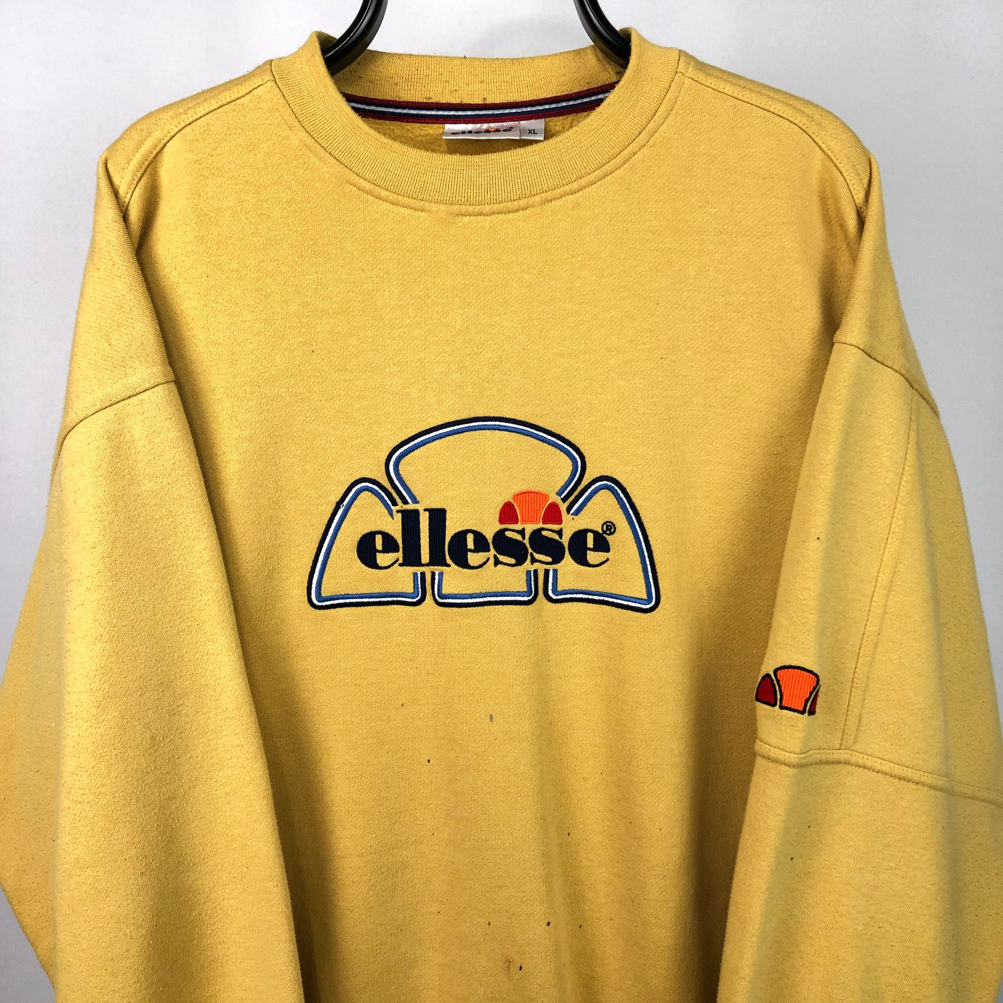 Vintage 90s Ellesse Spellout Sweatshirt in Light Mustard - Men's XL/Women's XXL