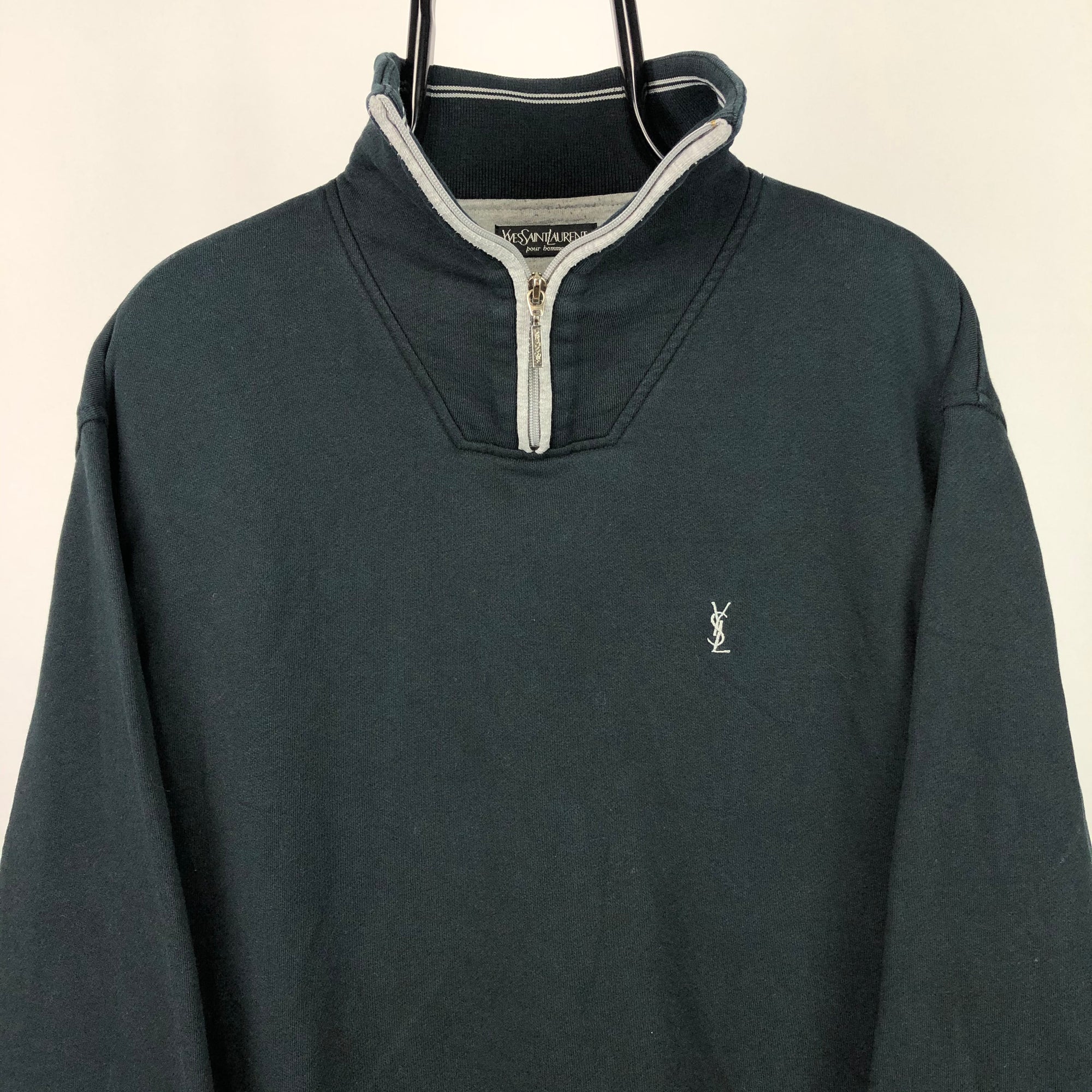 Vintage YSL 1/4 Zip Sweatshirt in Washed Black - Men's Large/Women's XL
