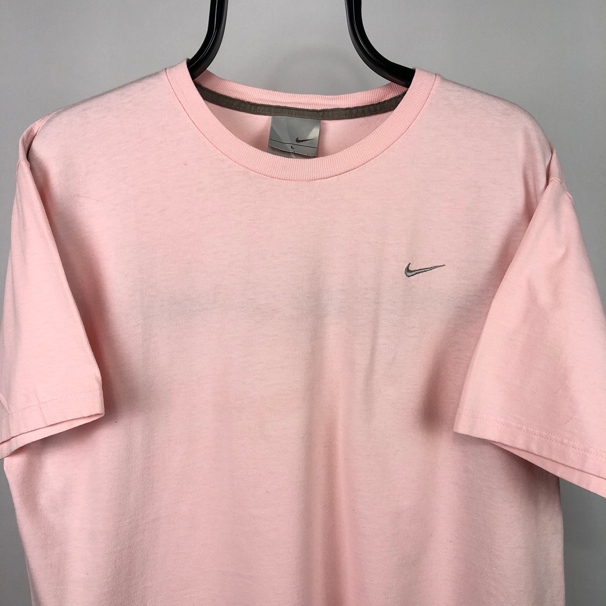Vintage 90s Nike Embroidered Swoosh Tee in Baby Pink - Men's Large/Women's XL