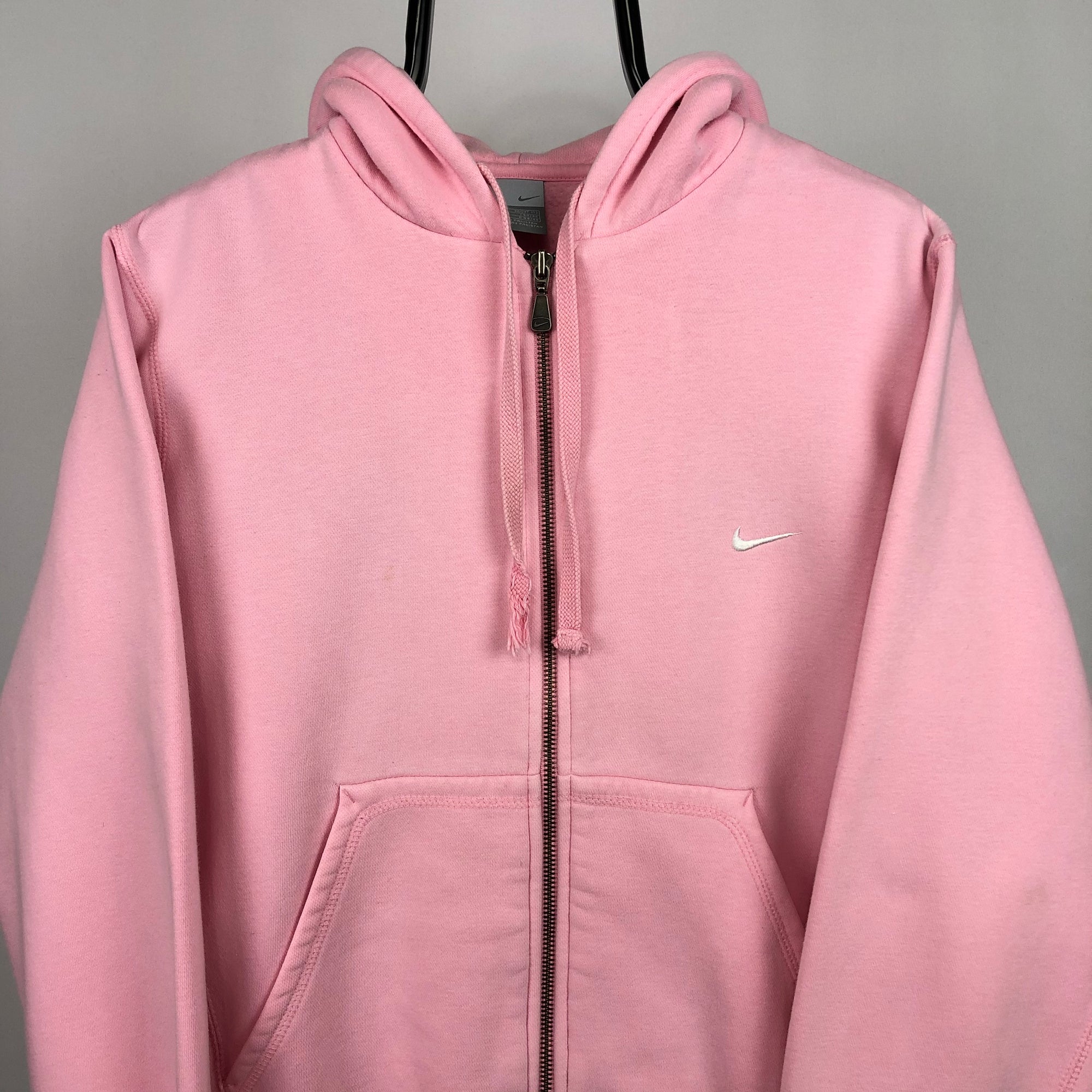 Vintage Nike Zip Up Hoodie in Baby Pink - Men's Small/Women's Medium