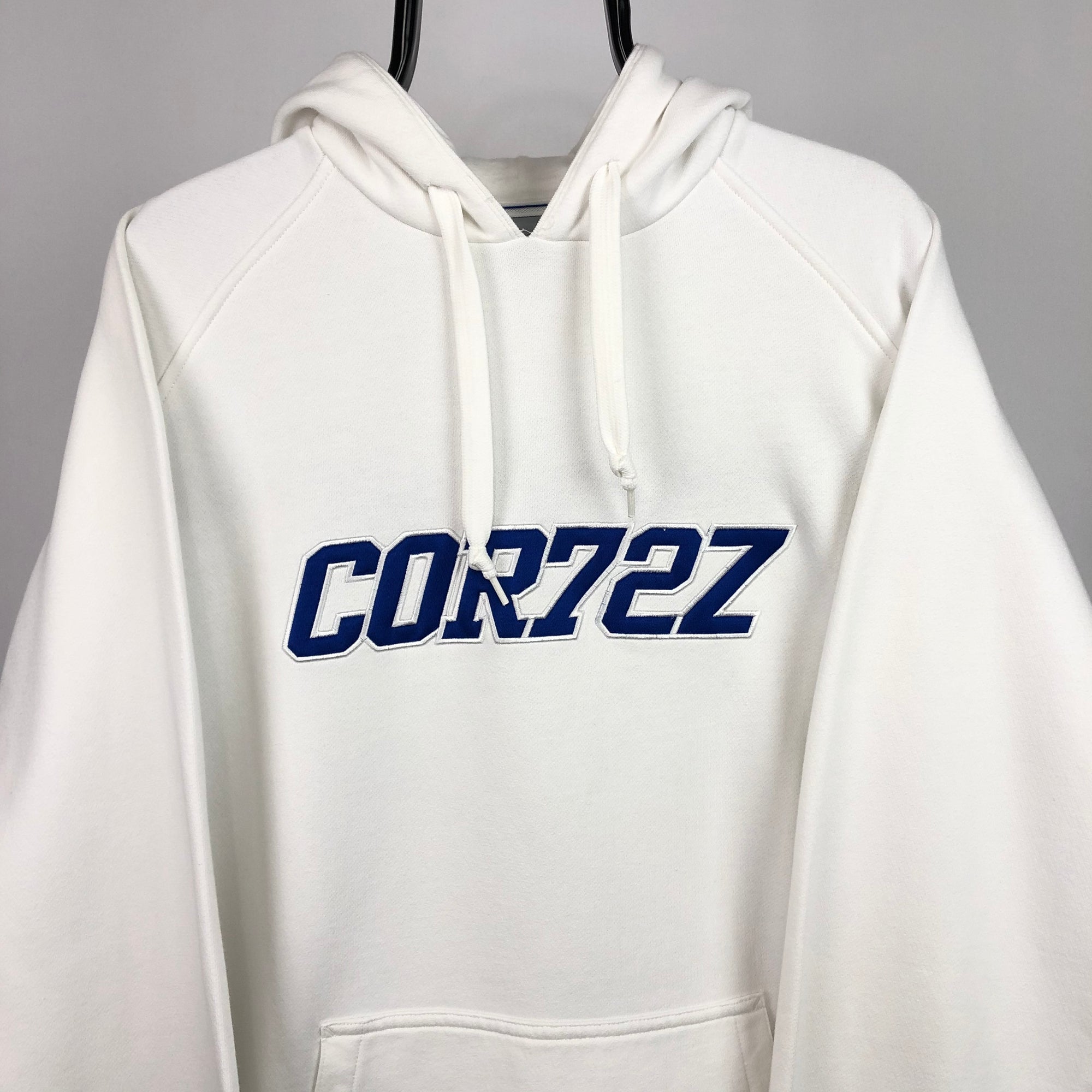 Vintage Nike Cortez Hoodie in White/Royal Blue - Men's Large/Women's XL