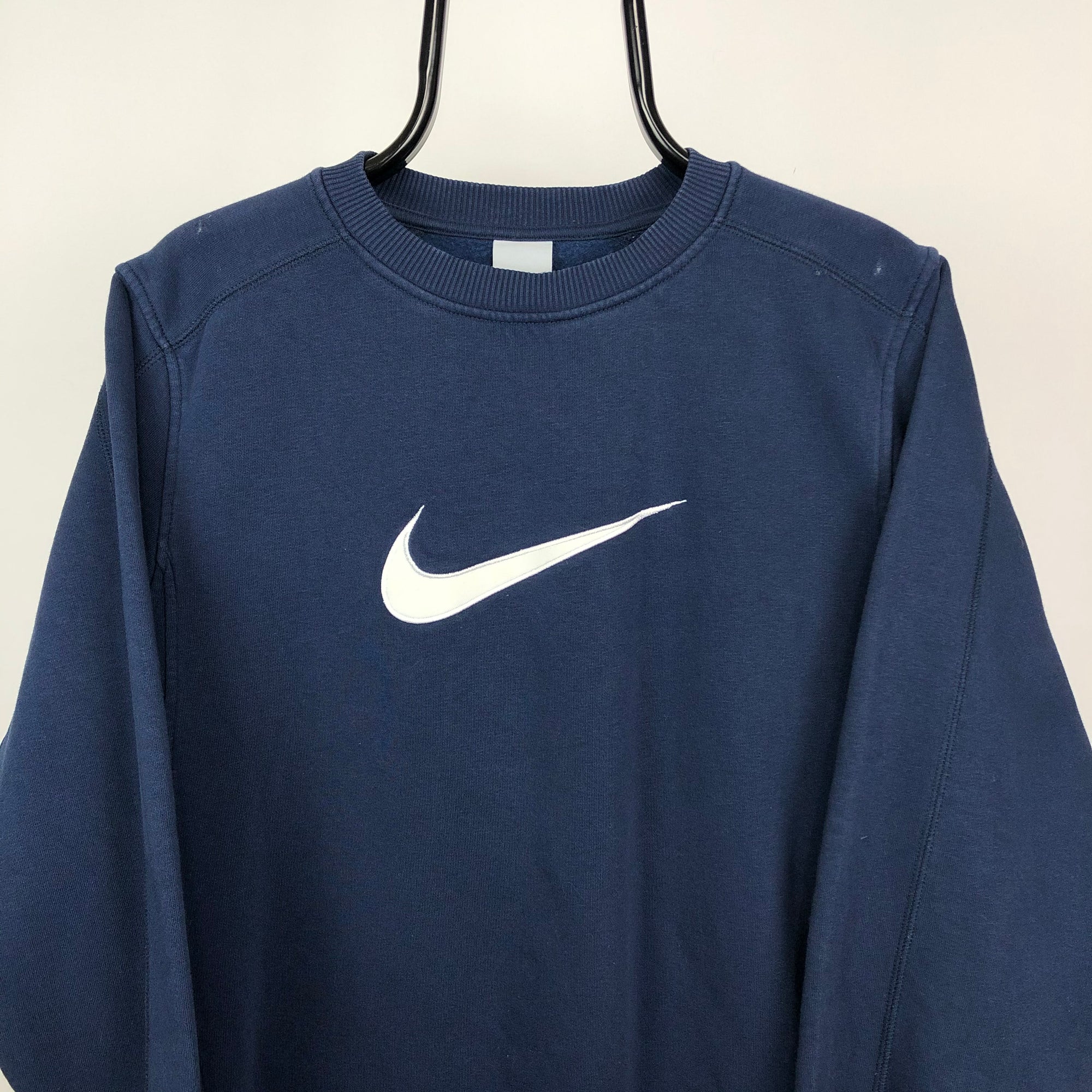 Vintage Nike Big Swoosh Sweatshirt in Navy - Men's Medium/Women's Large