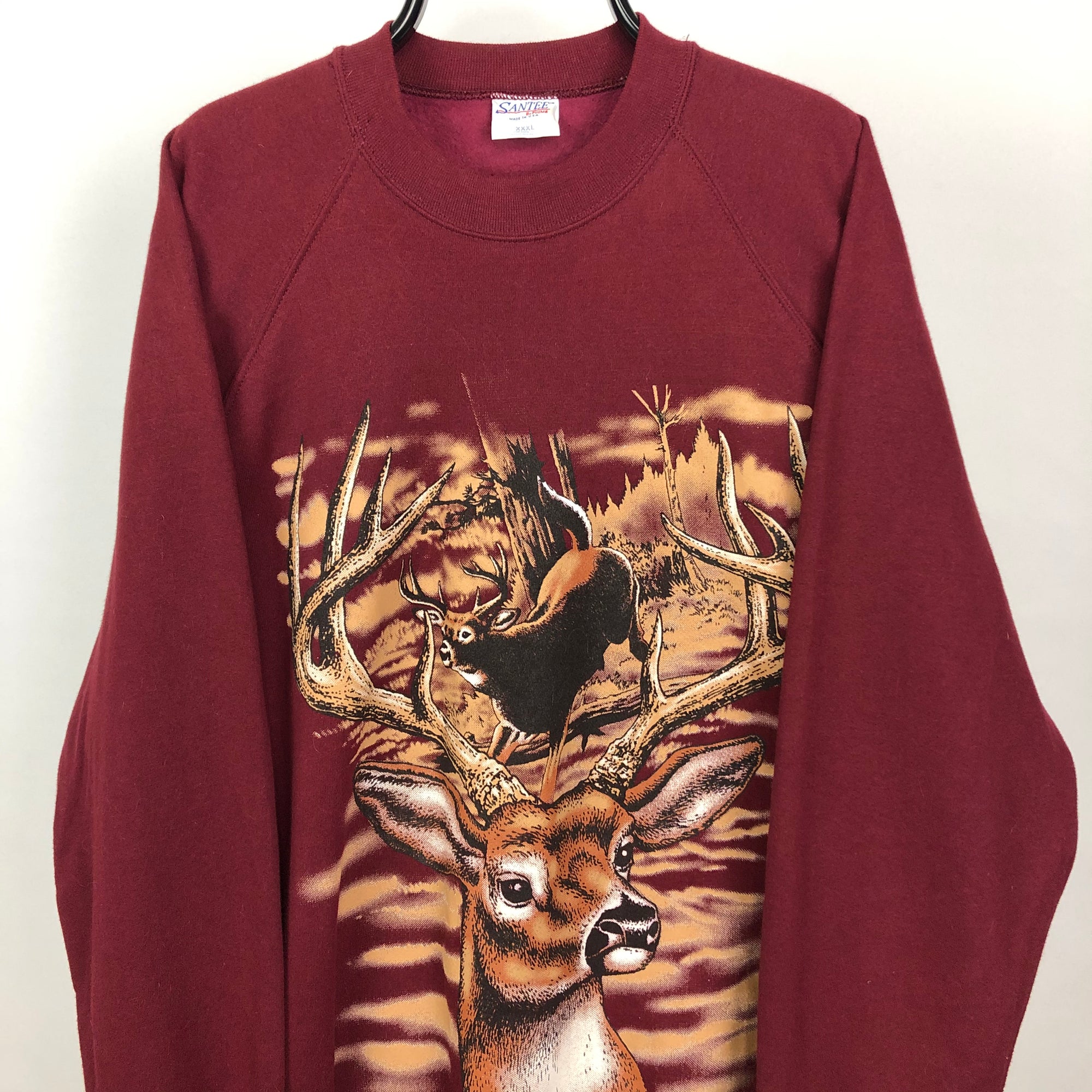 Vintage 90s Reindeer Sweatshirt in Burgundy - Men's XXL/Women's XXXL