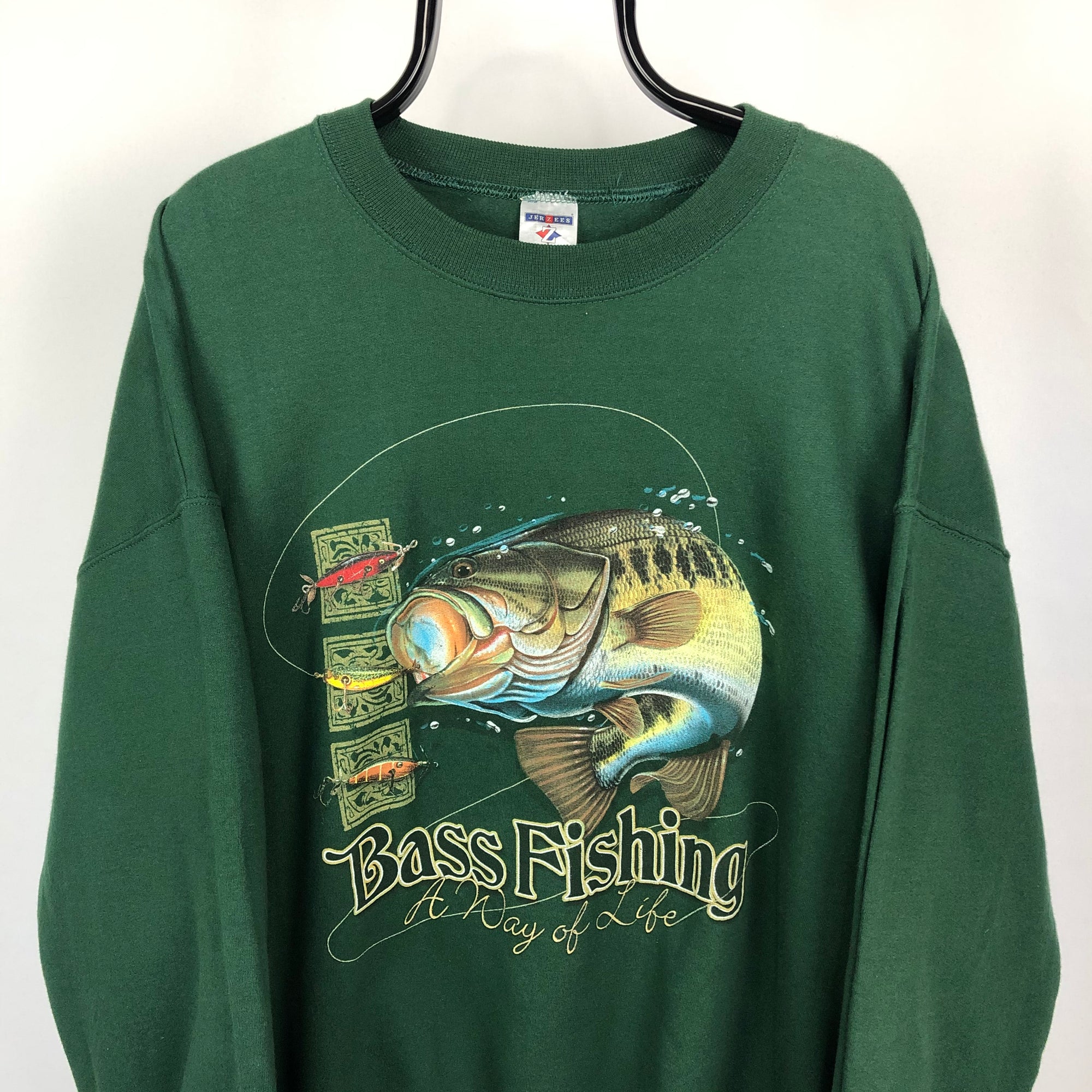 Vintage Bass Fishing Sweatshirt in Green - Men's XL/Women's XXL