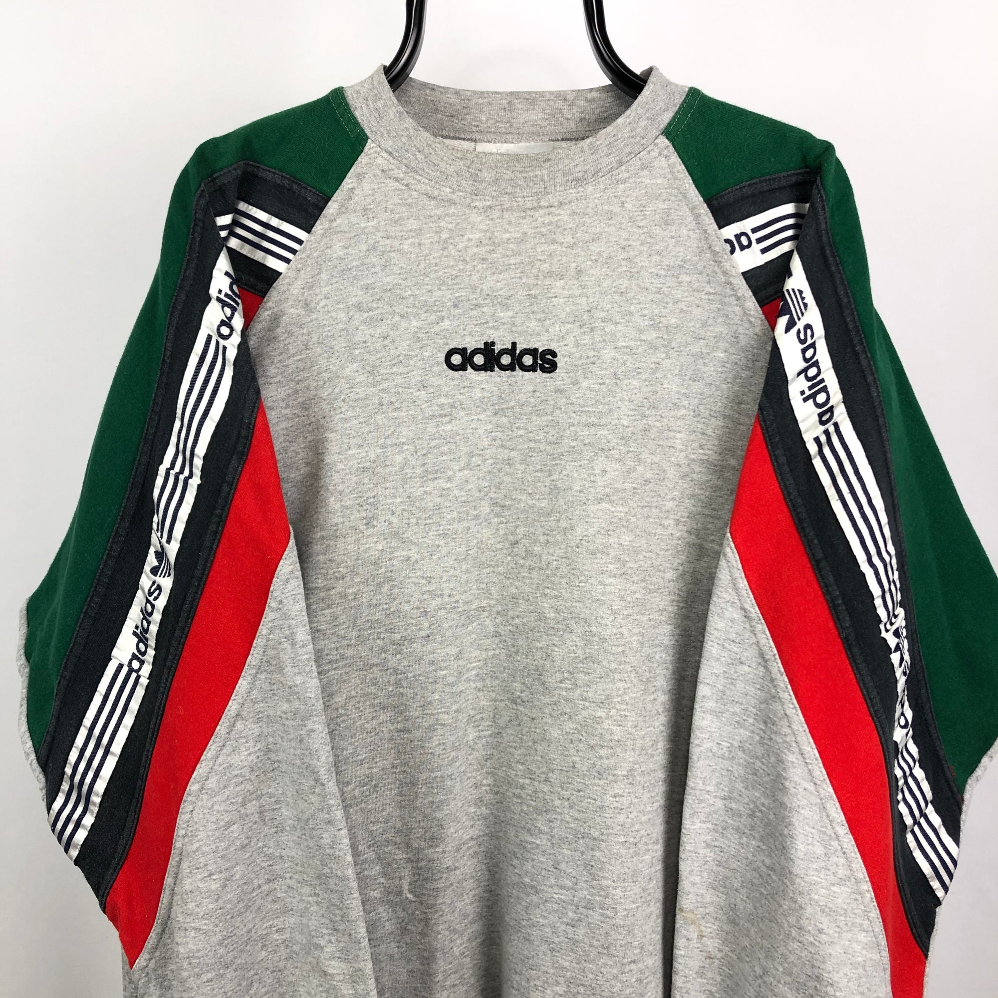 Vintage 80s Adidas Embroidered Centre Spellout in Grey/Red/Green - Men's Large/Women's XL