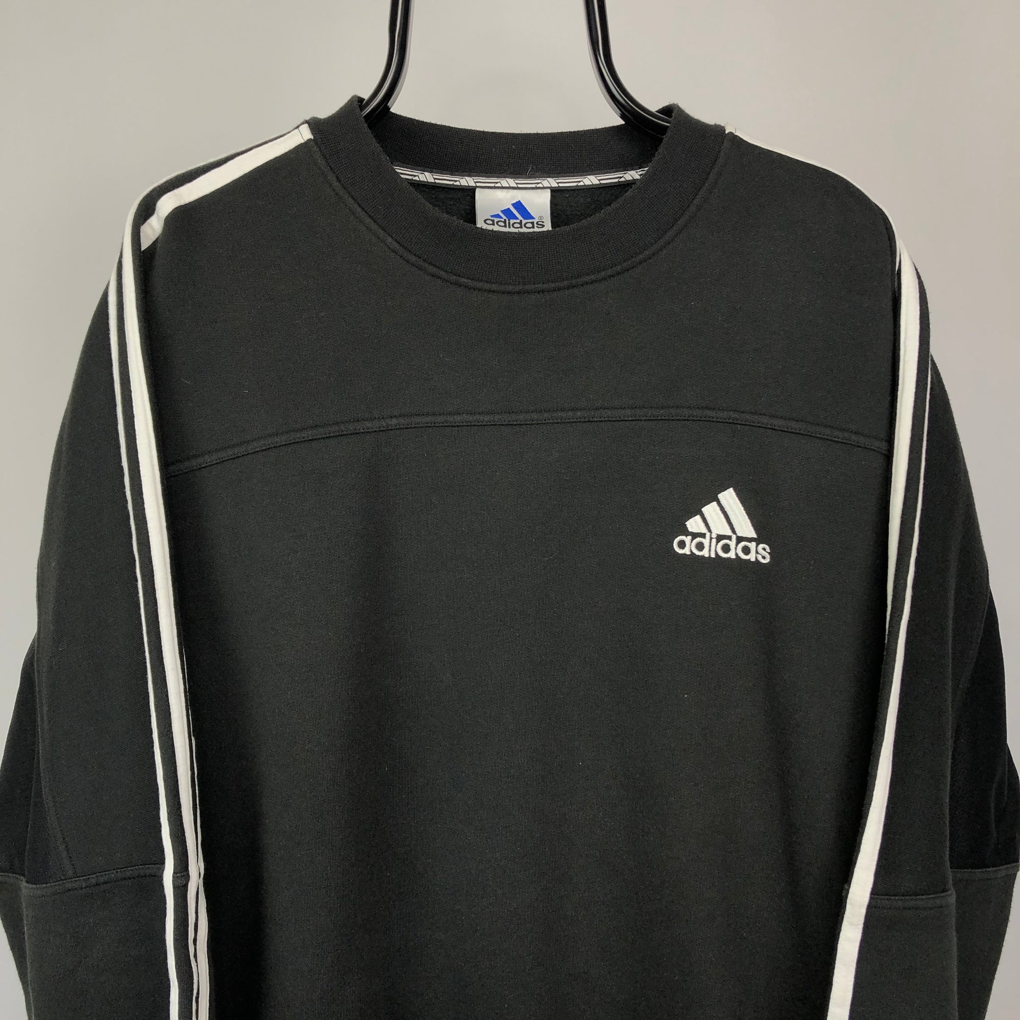 Vintage 90s Adidas Embroidered Small Logo Sweatshirt in Black/White - Men's XL/Women's XXL