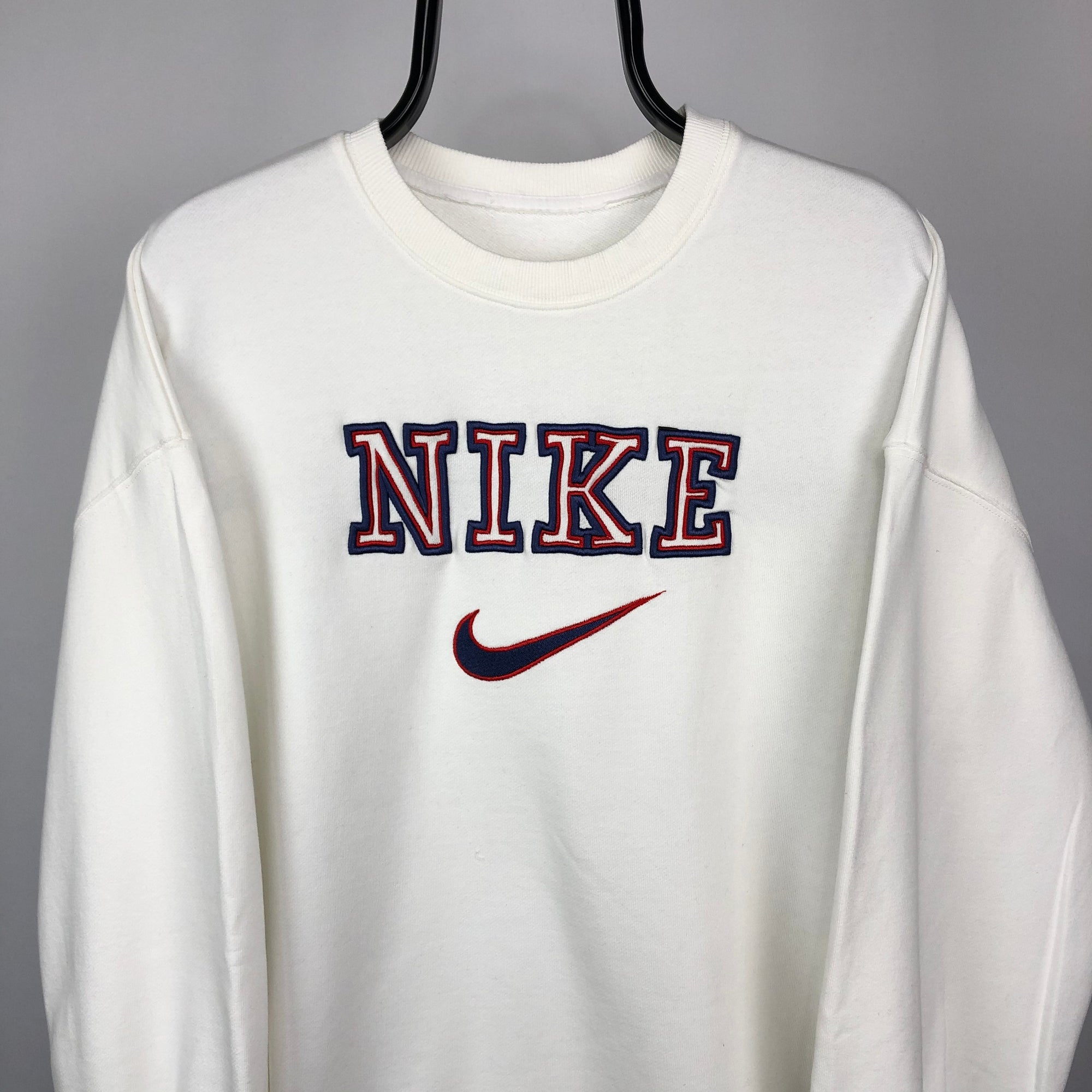 Nike Spellout Sweatshirt in White/Red/Blue - Men's Medium/Women's Large