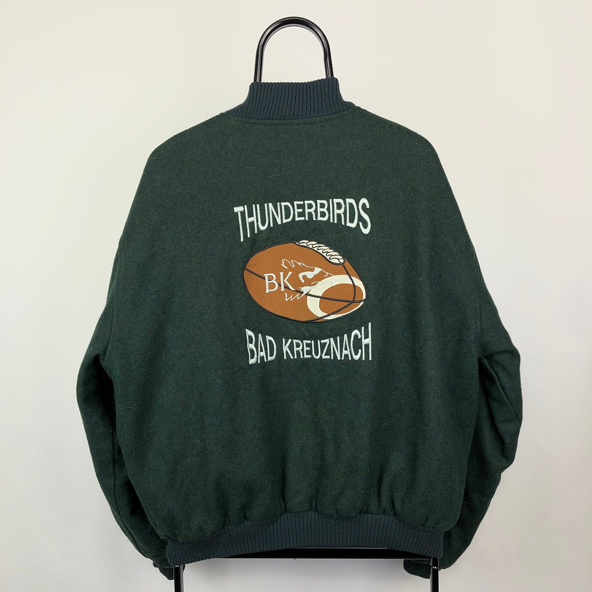 Vintage American Football Wool Varsity Jacket in Dark Green - Men's XL/Women's XXL
