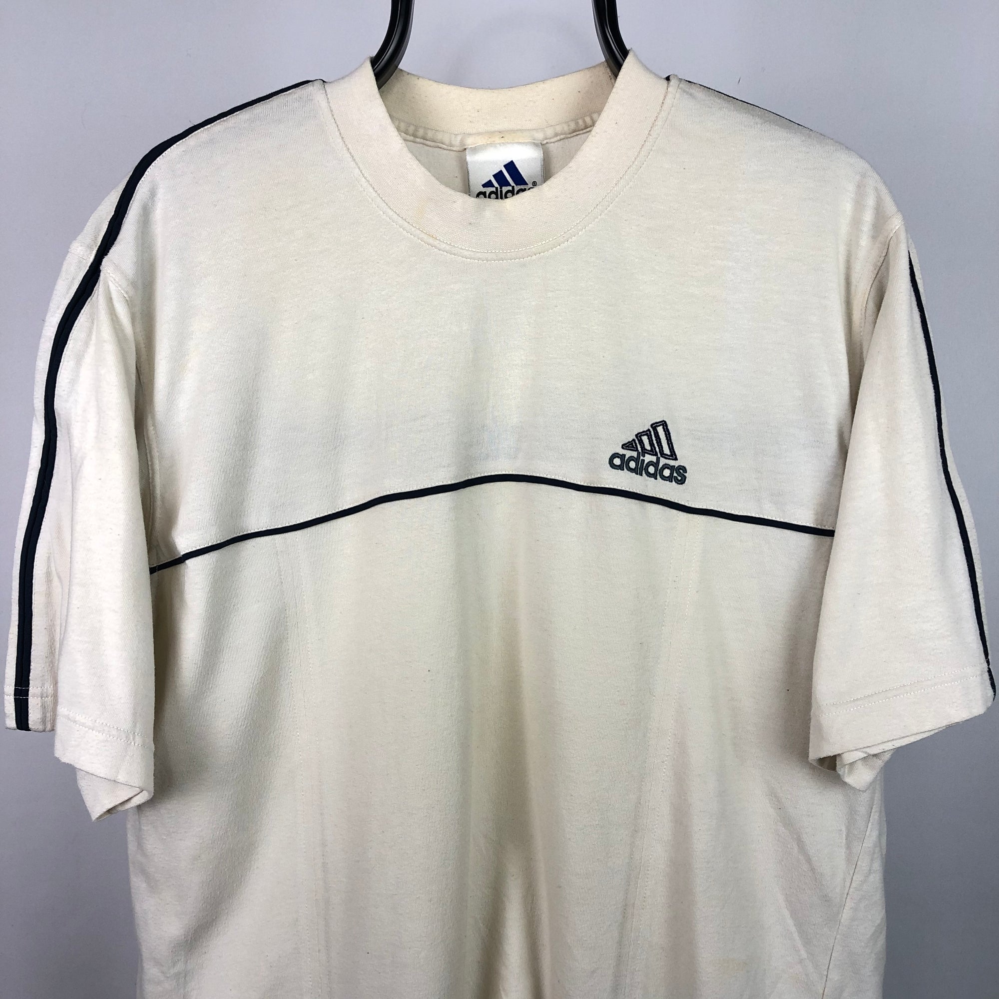 Vintage 90s Adidas Embroidered Logo Tee in Cream - Men's Large/Women's XL