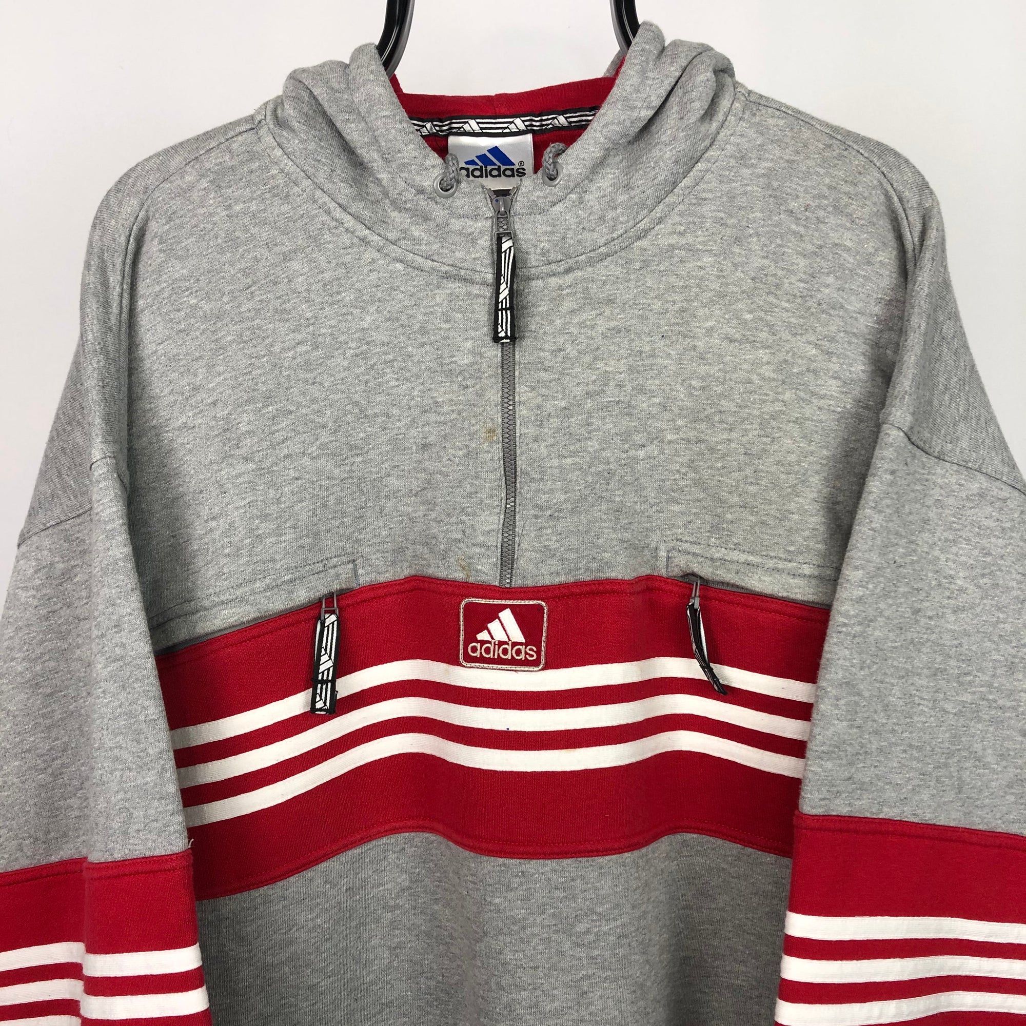 Vintage 90s Adidas 1/4 Zip Sweatshirt in Grey/Red - Men's Large/Women's XL