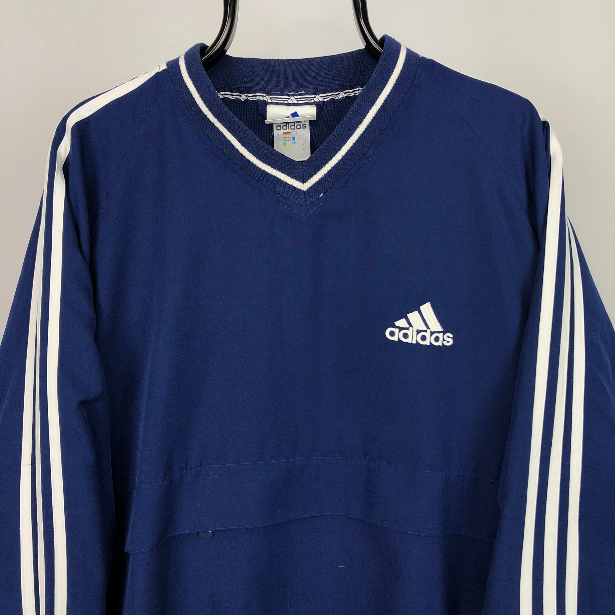 Vintage 90s Adidas Nylon Sweatshirt in Navy/White - Men's Large/Women's XL