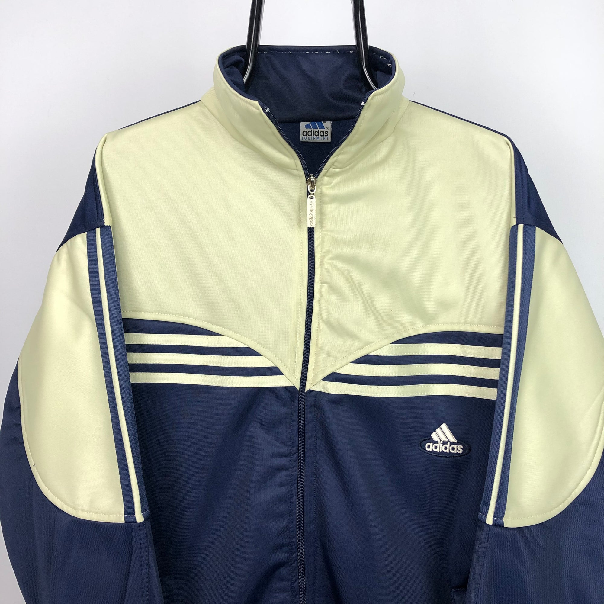 Vintage 90s Adidas Equipment Track Jacket in Beige/Navy - Men's Large/Women's XL