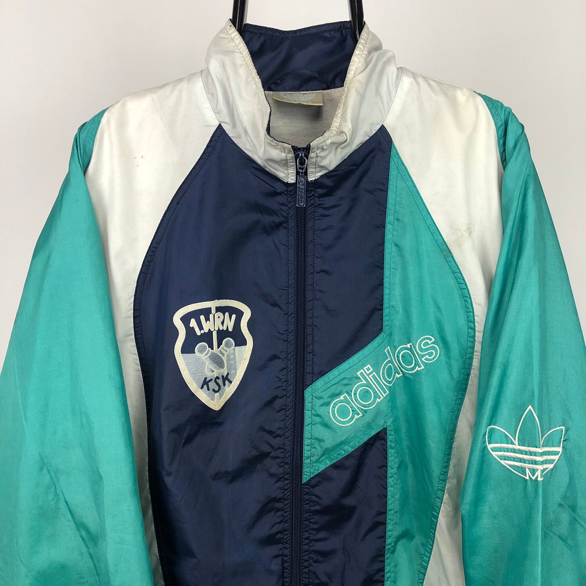 Vintage 90s Adidas Track Jacket in Mint Green/Navy/White - Men's Large/Women's XL