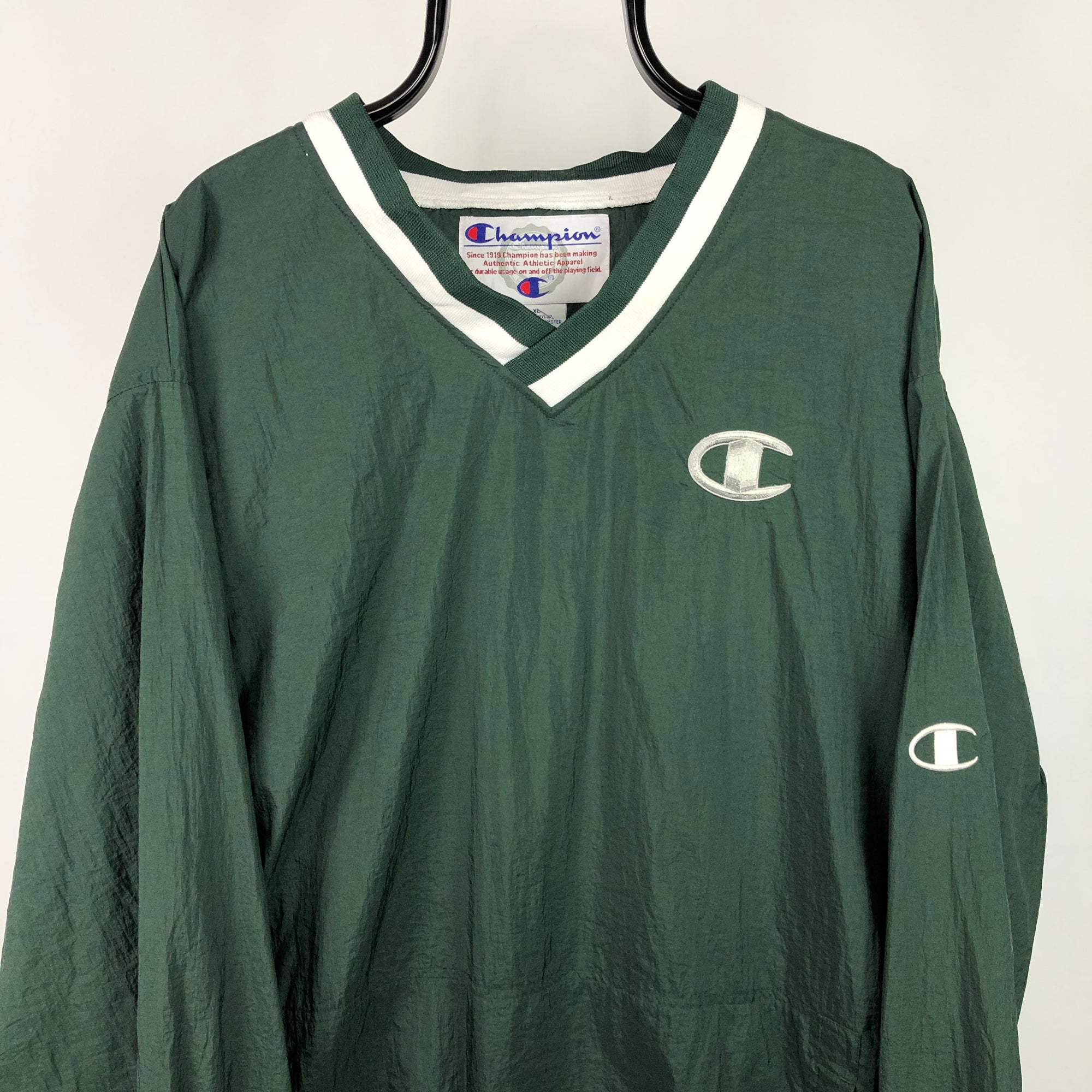 Vintage Champion Nylon Sweatshirt in Green - Men's XL/Women's XXL