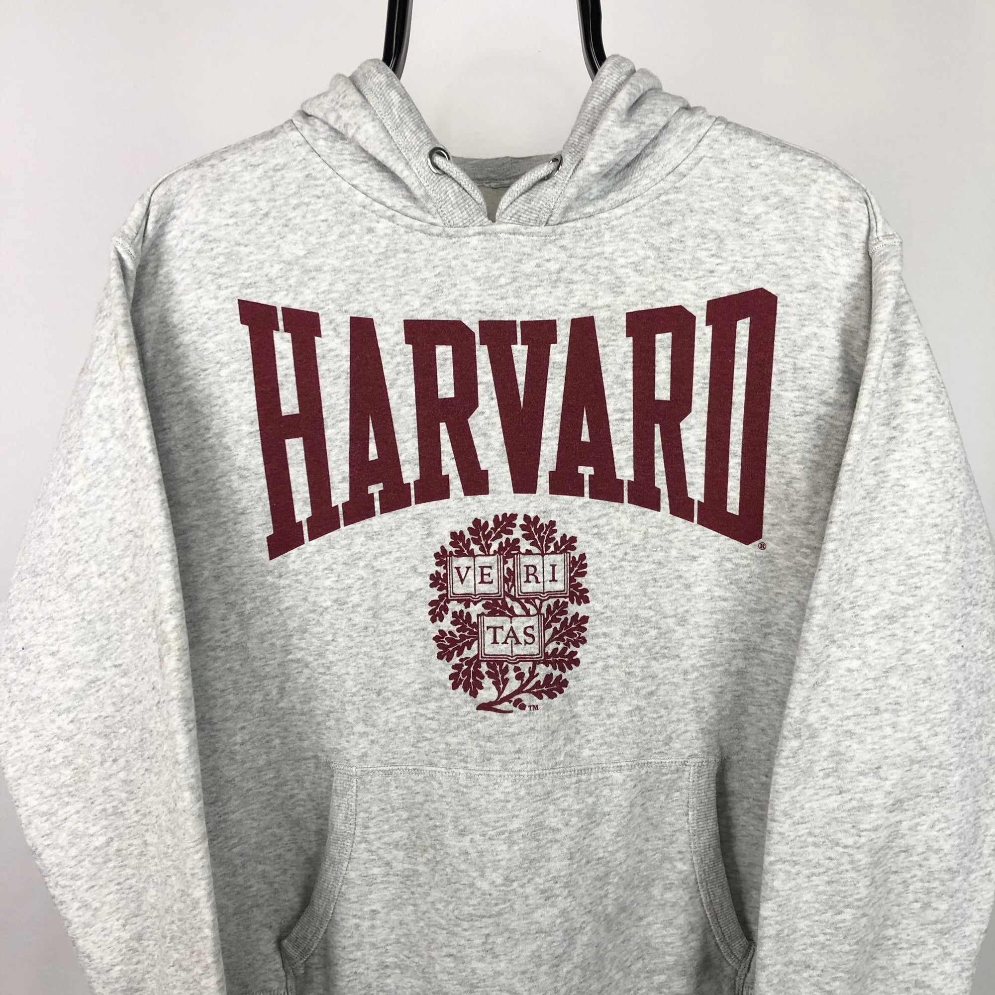 Vintage Harvard University Hoodie in Grey/Maroon - Men's Small/Women's Medium