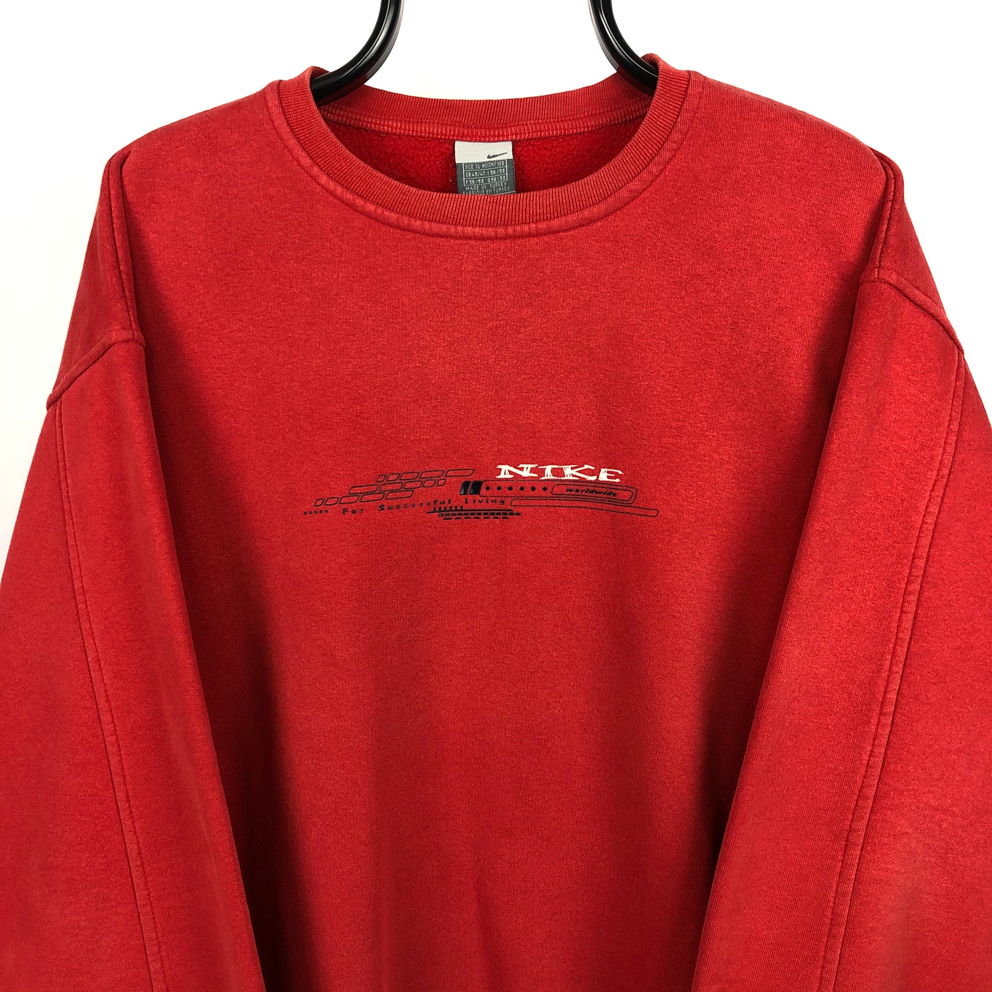 Vintage Nike Graffiti Spellout Sweatshirt in Red - Men's Large/Women's XL