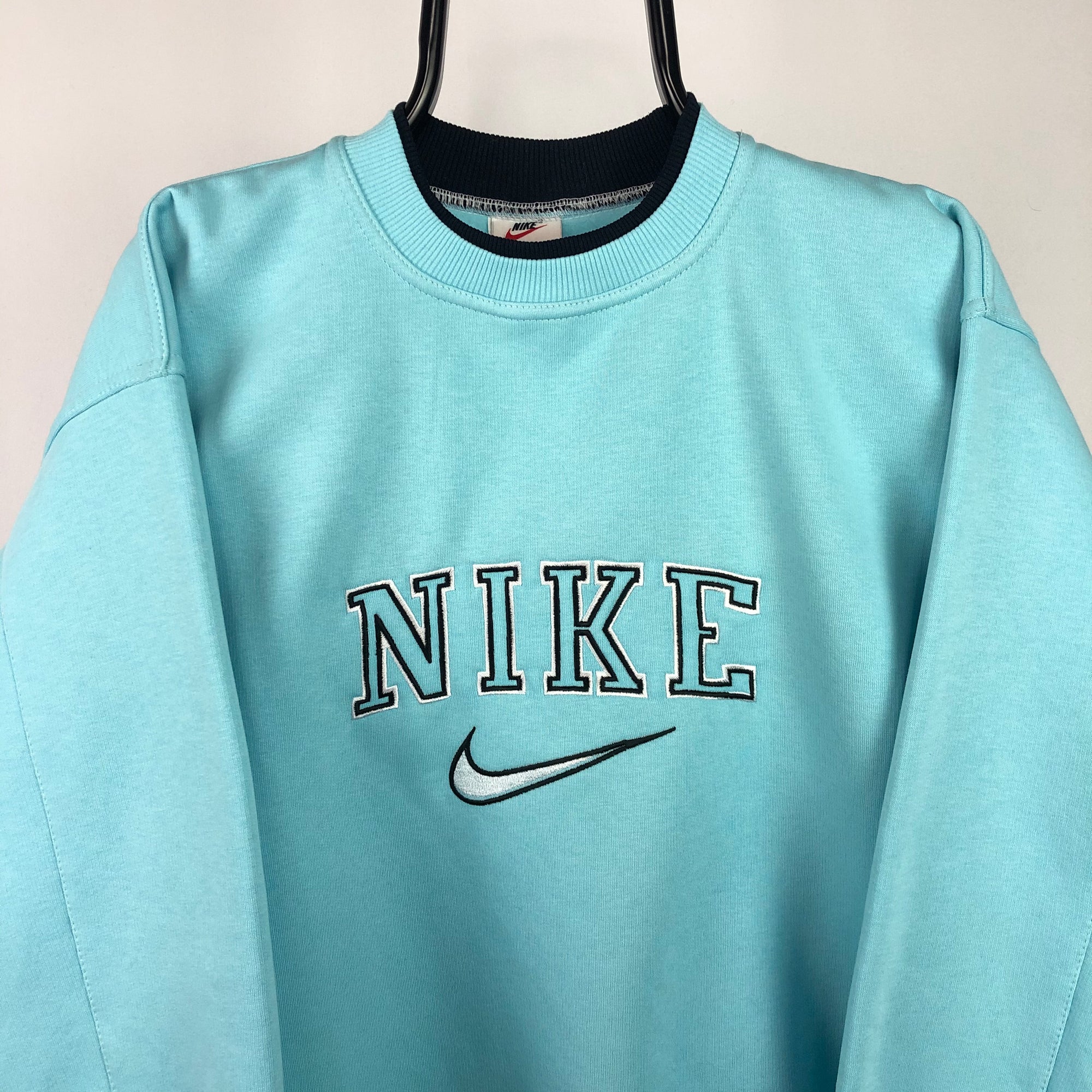 Vintage Nike Spellout Sweatshirt in Light Blue - Men's Medium/Women's Large