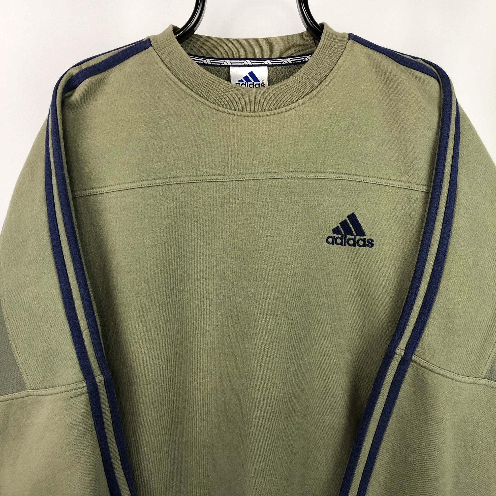 Vintage 90s Adidas Embroidered Small Logo Sweatshirt in Green/Navy - Men's Large/Women's XL