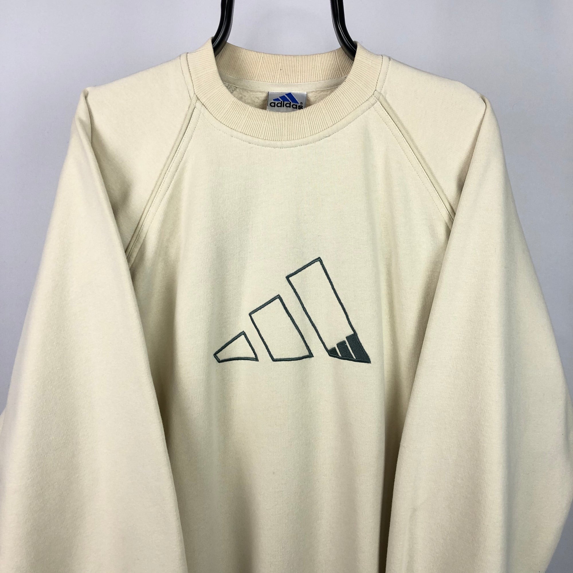 Vintage 90s Adidas Sweatshirt in Beige/Sage Green - Men's Large/Women's XL