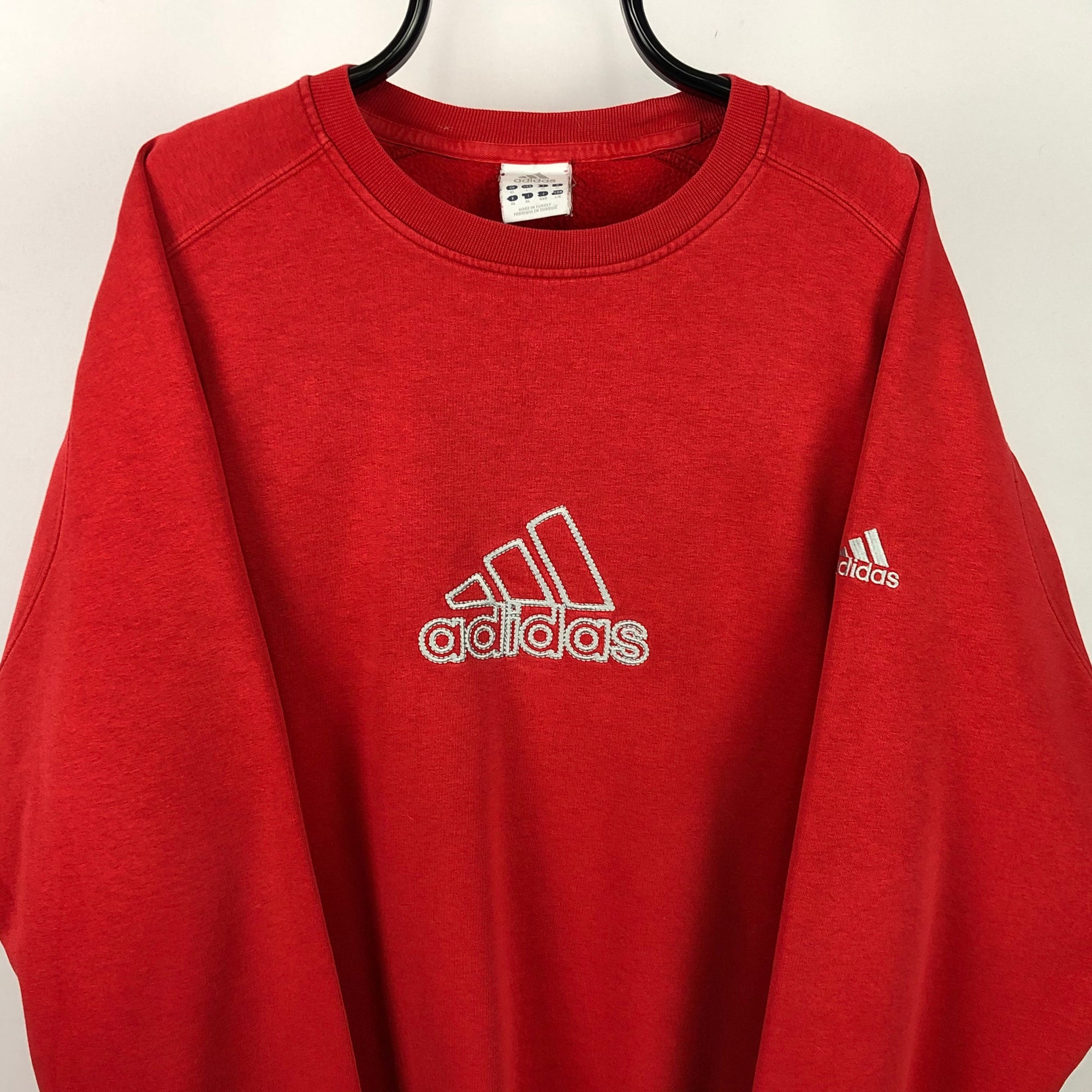 Vintage Adidas Spellout Sweatshirt in Red - Men's XL/Women's XXL